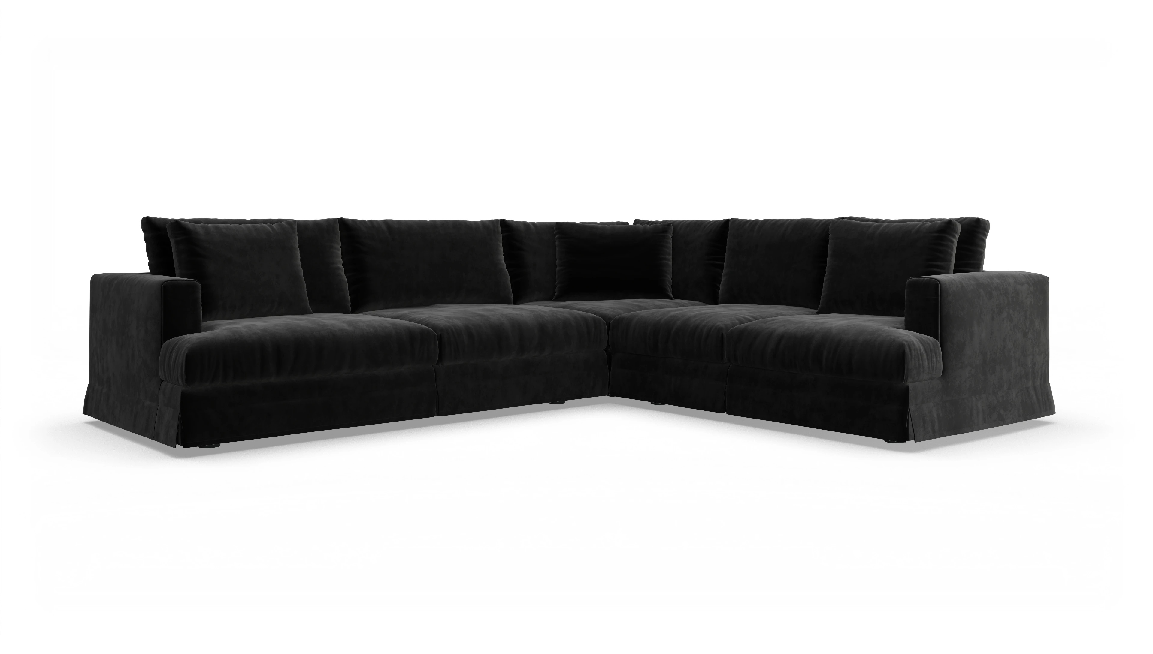 Pittori Hussen-Sofa Ansicht des Produktes Pittori Ecksofa Rechts in Samt schwarz