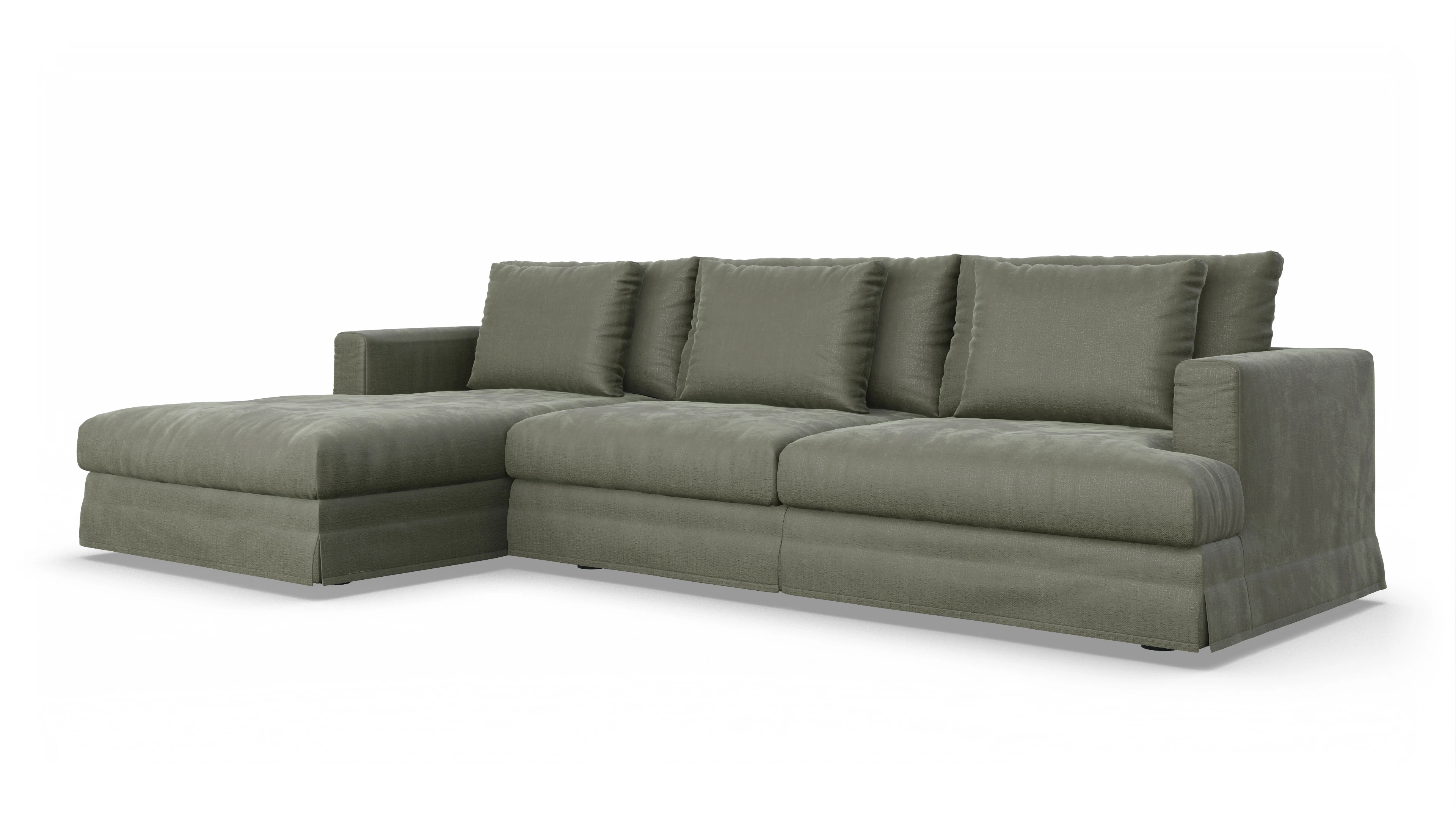 Pittori Hussen-Sofa Ansicht des Produktes Pittori Sofa mit Rec links in Stoff grün