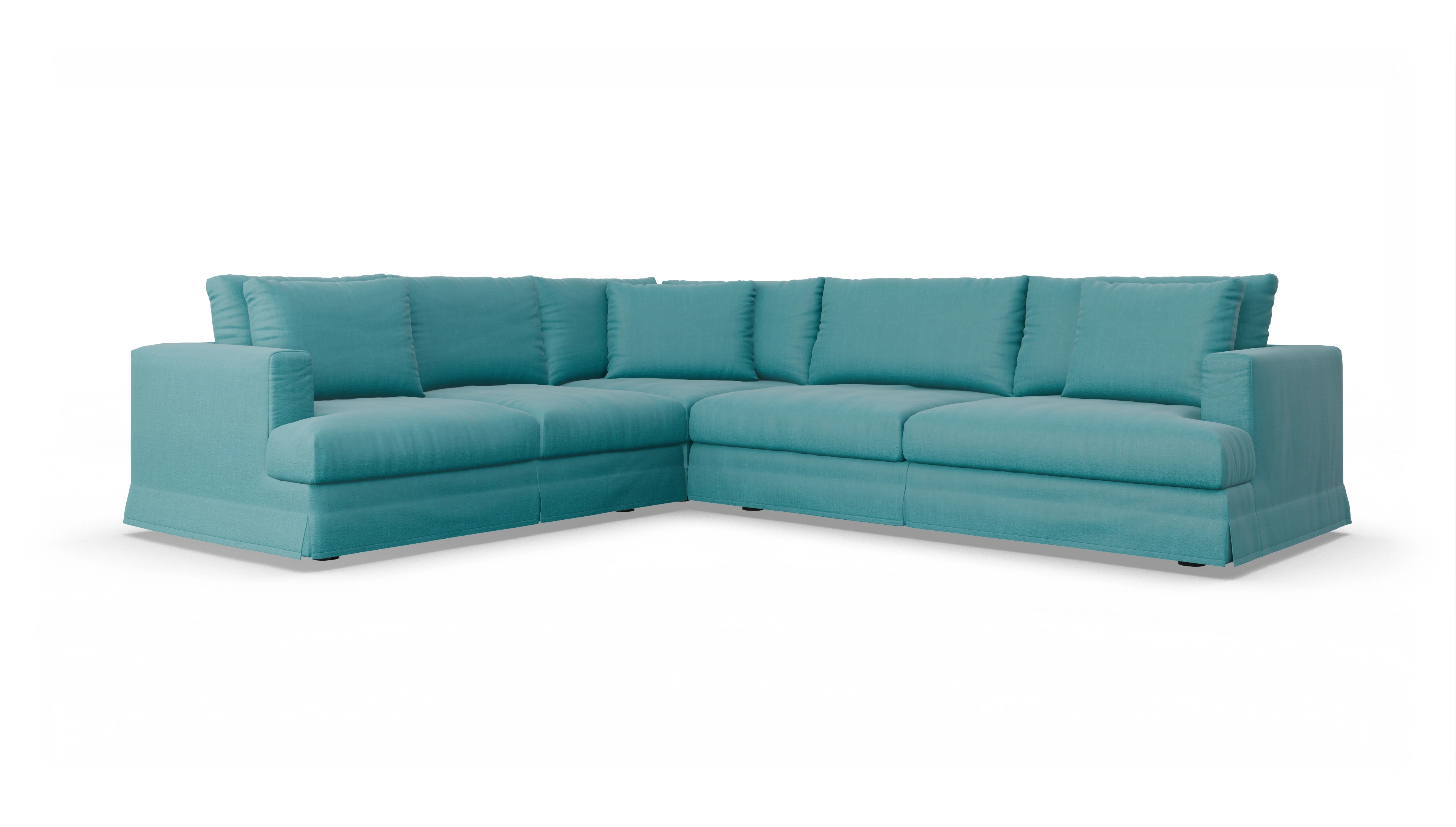 Pittori Hussen-Sofa Ansicht des Produktes Pittori Ecksofa Links in Stoff blau
