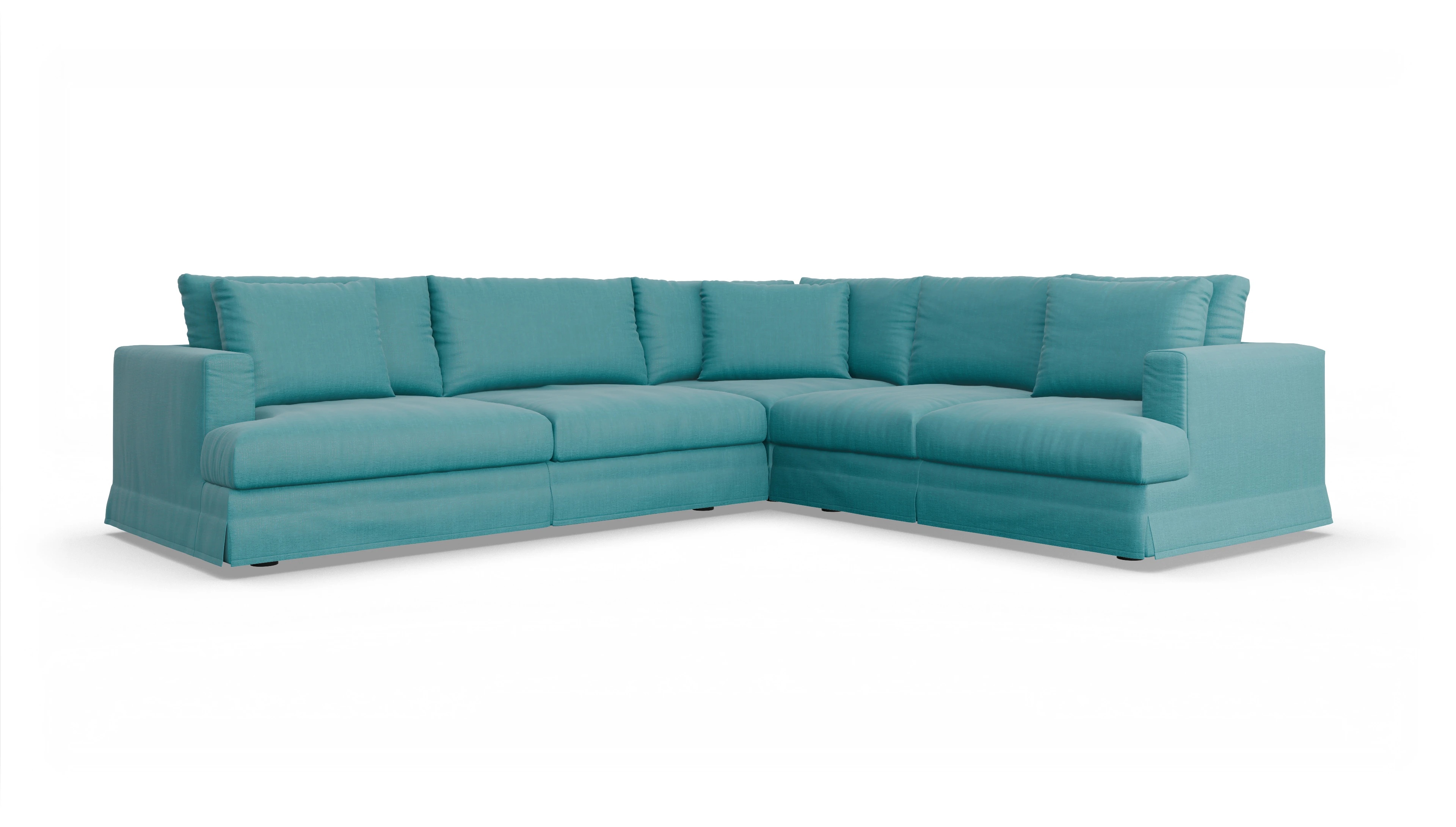 Pittori Hussen-Sofa Ansicht des Produktes Pittori Ecksofa Rechts in Stoff blau