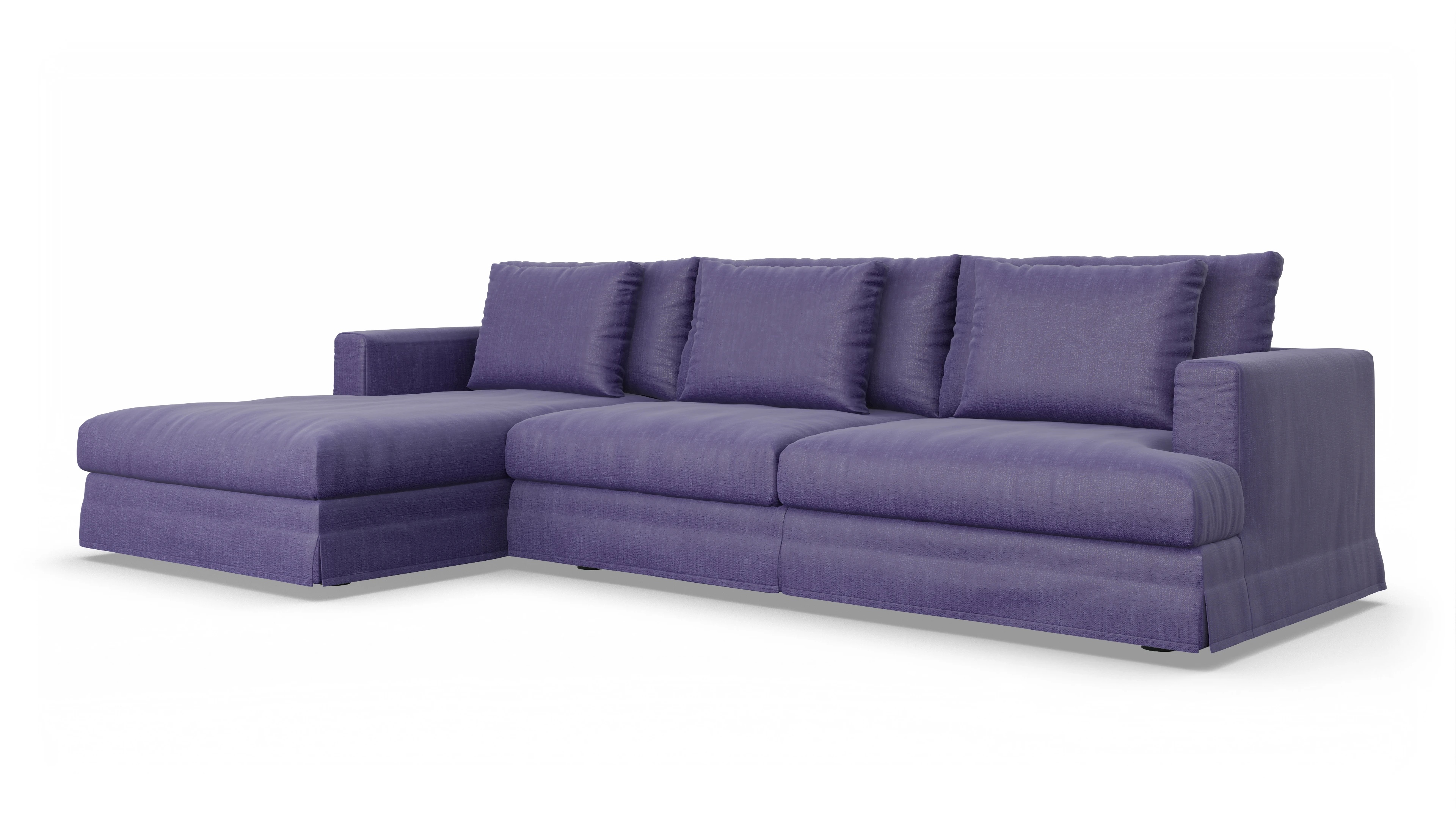 Pittori Hussen-Sofa Ansicht des Produktes Pittori Sofa mit Rec links in Stoff blau