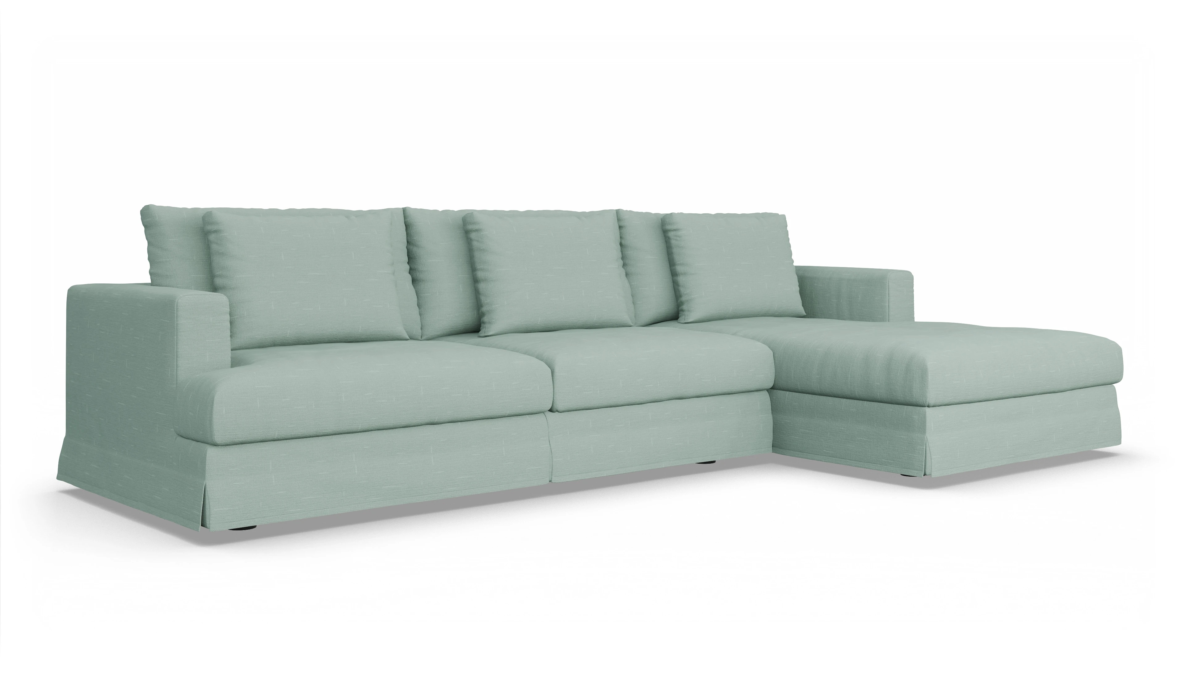 Pittori Hussen-Sofa Ansicht des Produktes Pittori Sofa mit Rec rechts in Stoff grün