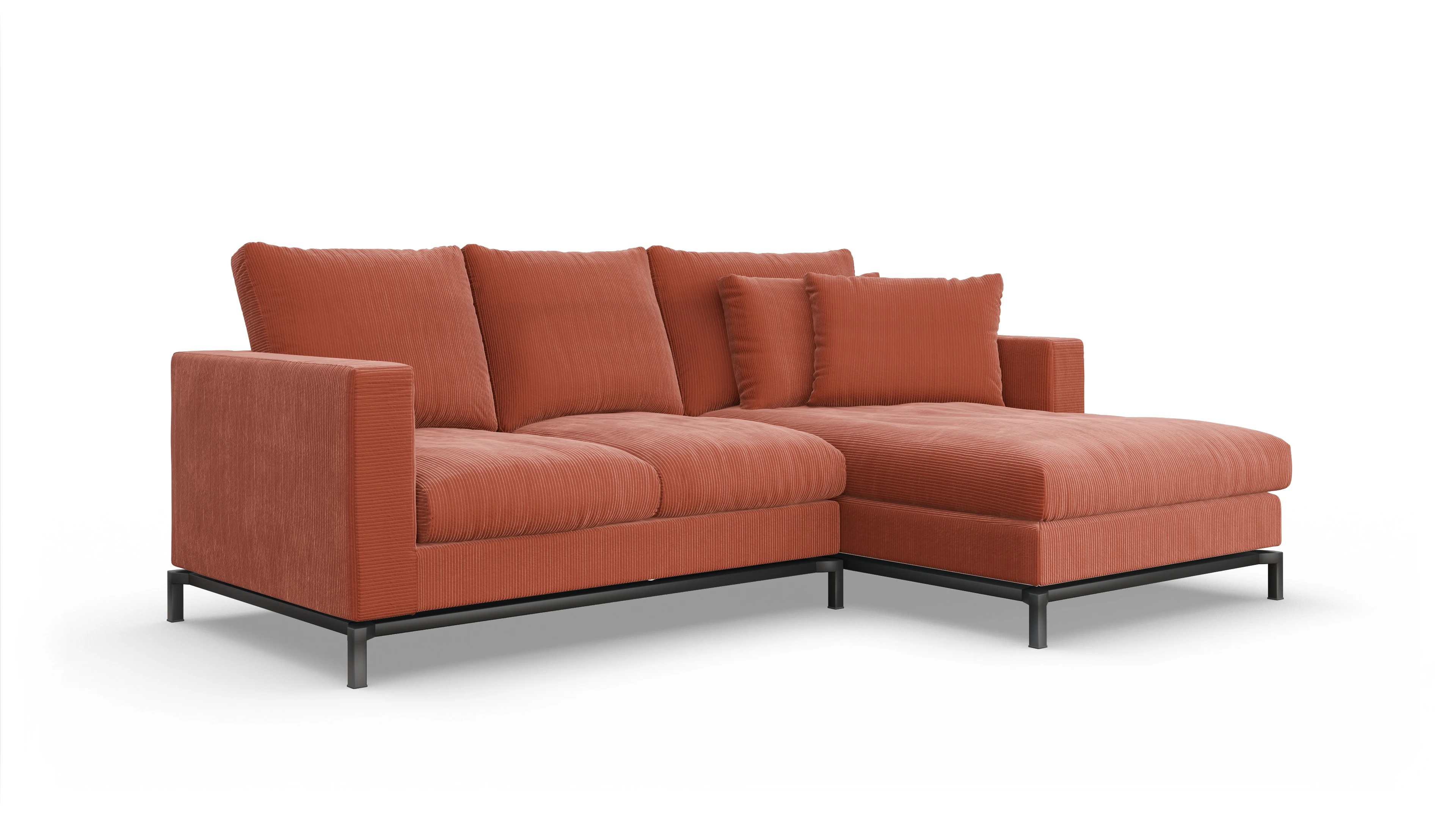 Design-Couch Fenice Ansicht des Produktes Fenice Sofa mit Rec rechts in orange