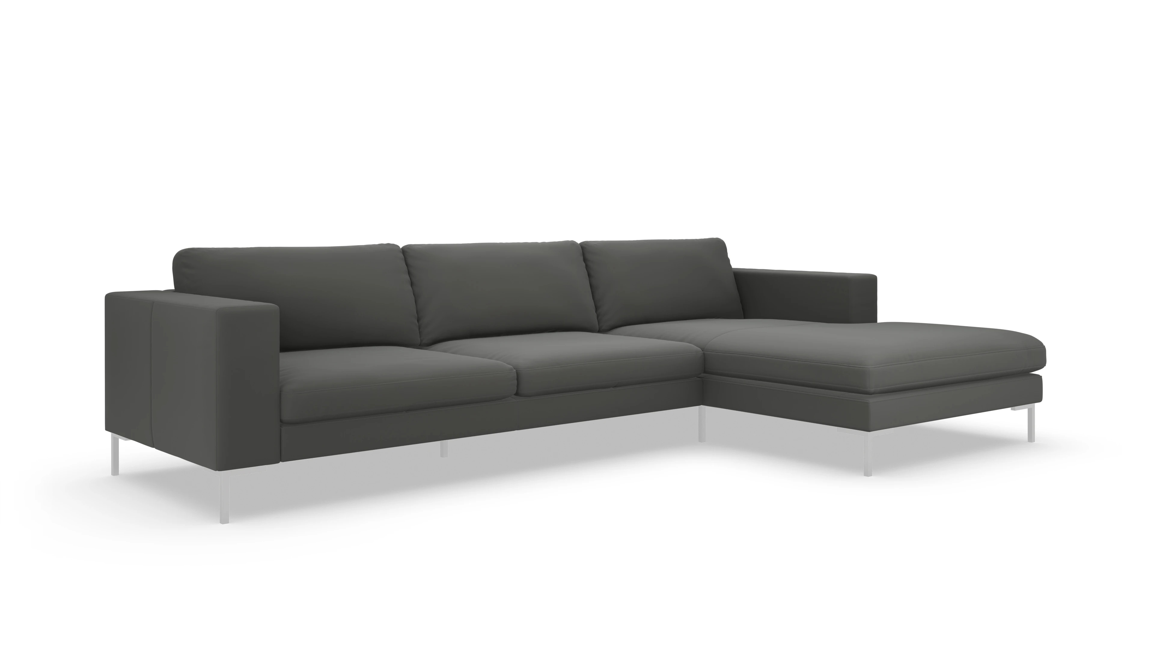 Paludan Ledersofa Ansicht des Produktes Paludan Sofa mit Rec rechts in Leder grau