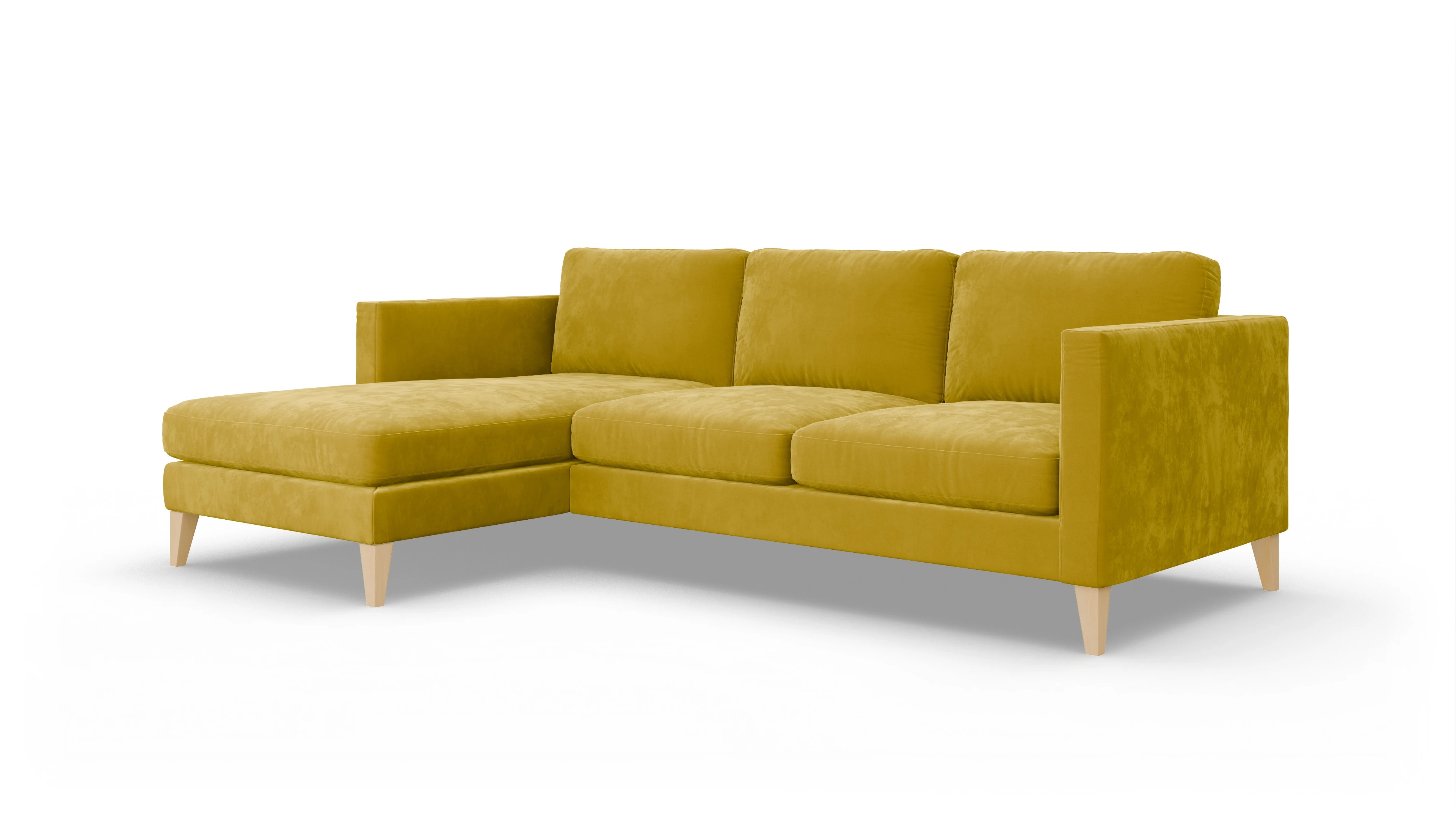 Montes Stoffsofa Ansicht des Produktes Montes Sofa mit Rec links in Samt gelb