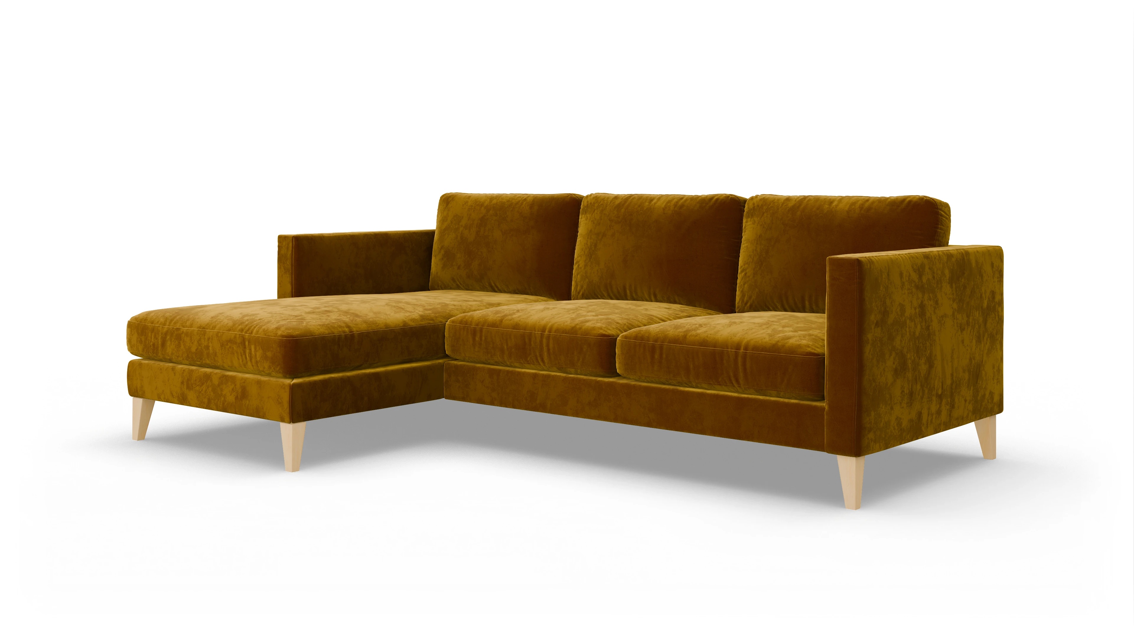 Montes Stoffsofa Ansicht des Produktes Montes Sofa mit Rec links in Samt gelb