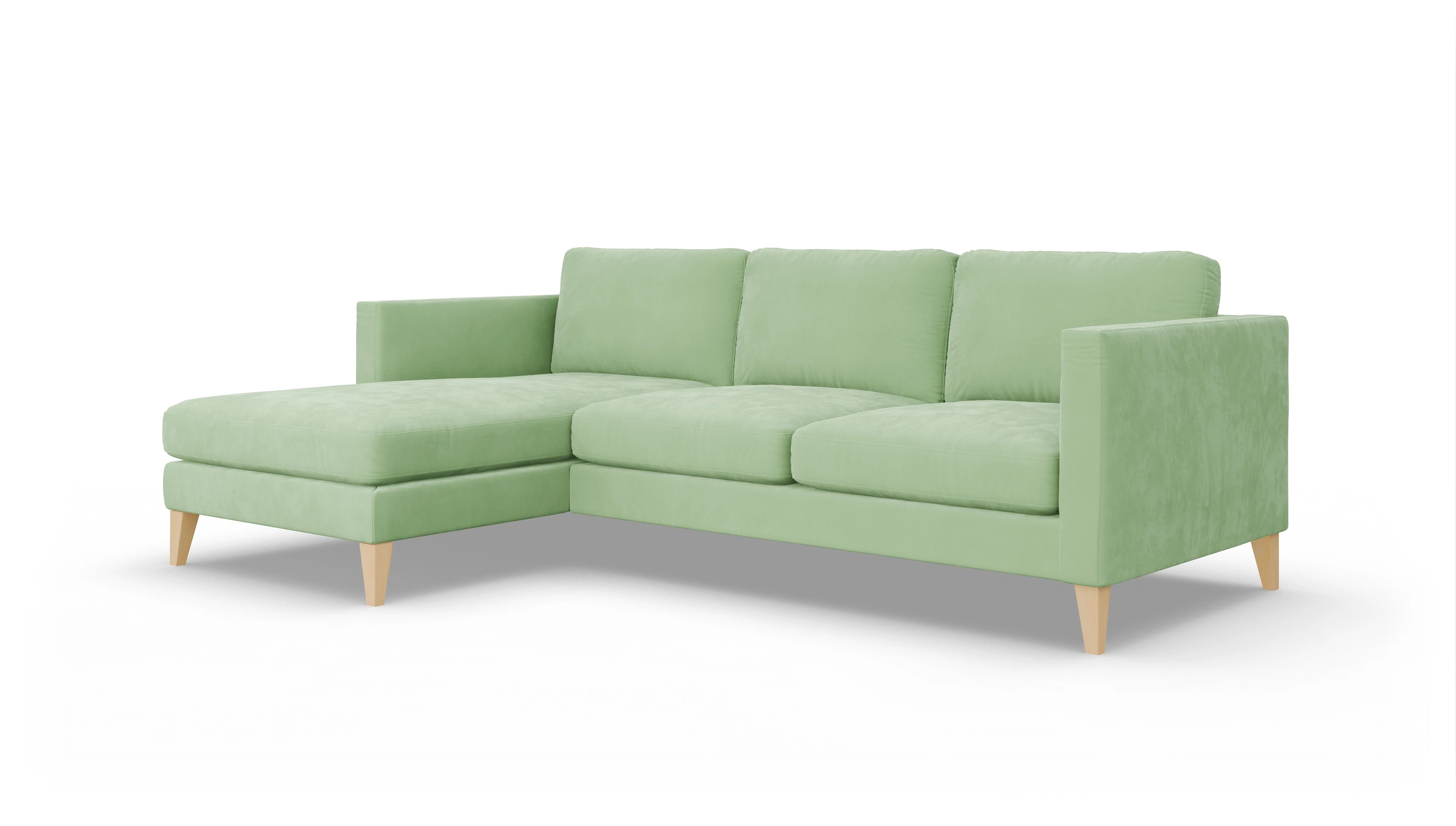 Montes Stoffsofa Ansicht des Produktes Montes Sofa mit Rec links in Samt grün