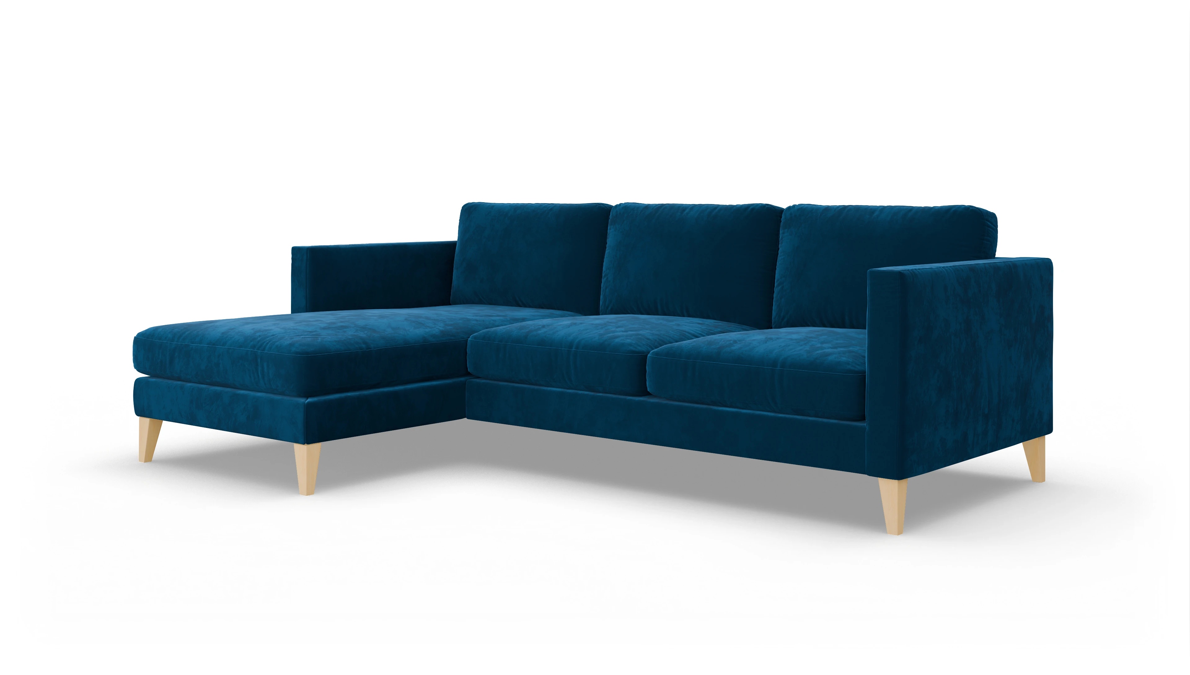 Montes Stoffsofa Ansicht des Produktes Montes Sofa mit Rec links in Samt blau