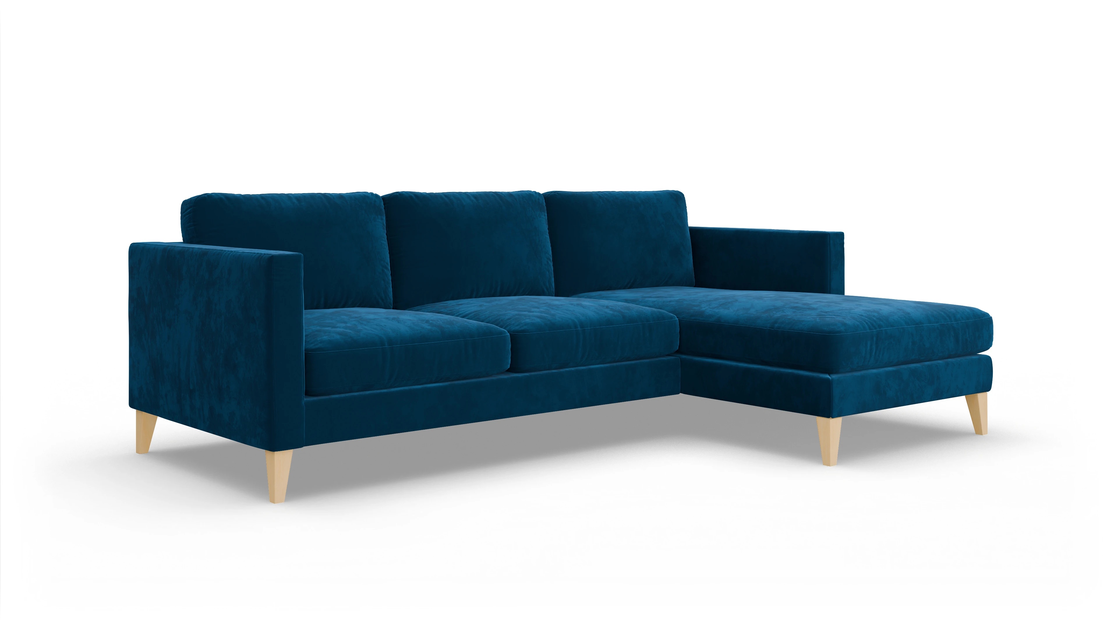 Montes Stoffsofa Ansicht des Produktes Montes Sofa mit Rec rechts in Samt blau