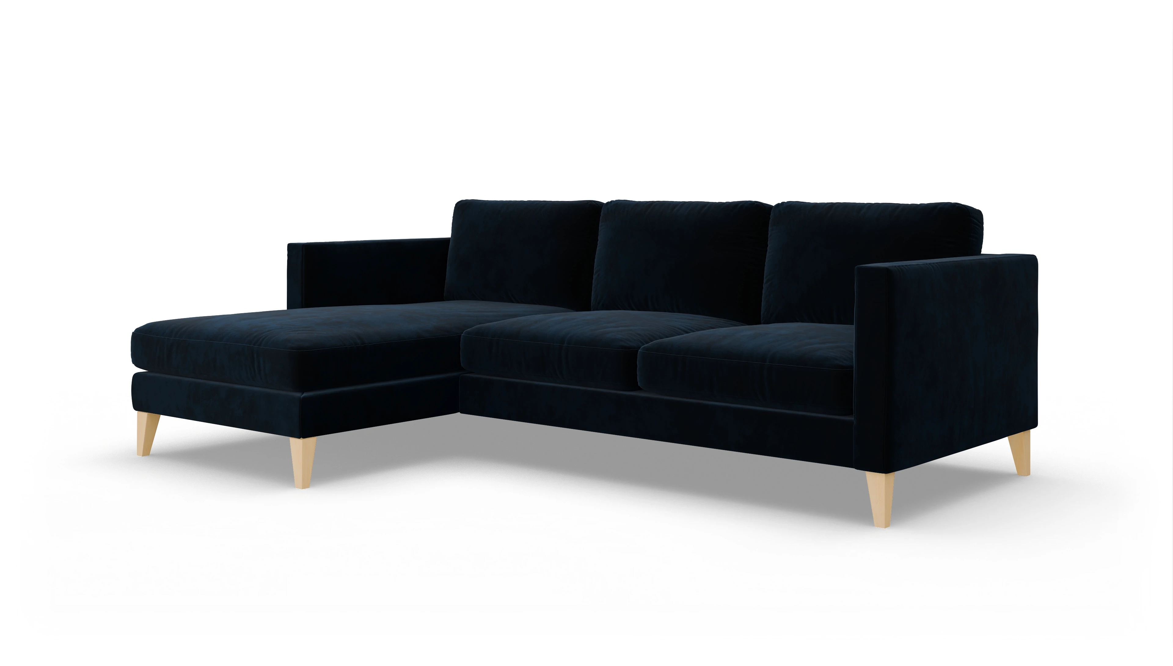 Montes Stoffsofa Ansicht des Produktes Montes Sofa mit Rec links in Samt blau