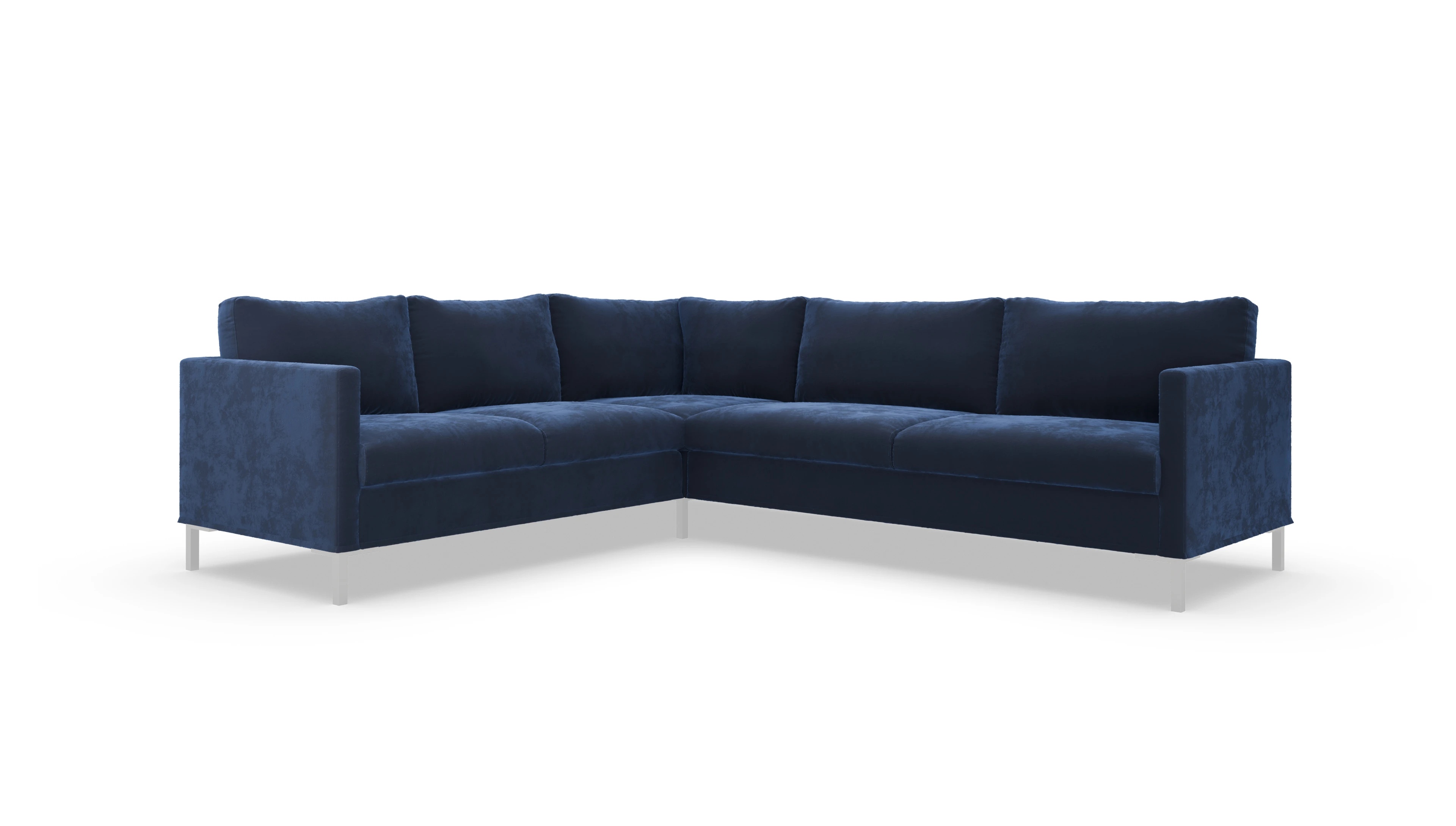 Jacobsen Hussen-Sofa Ansicht des Produktes Jacobsen Ecksofa Links in Samt blau