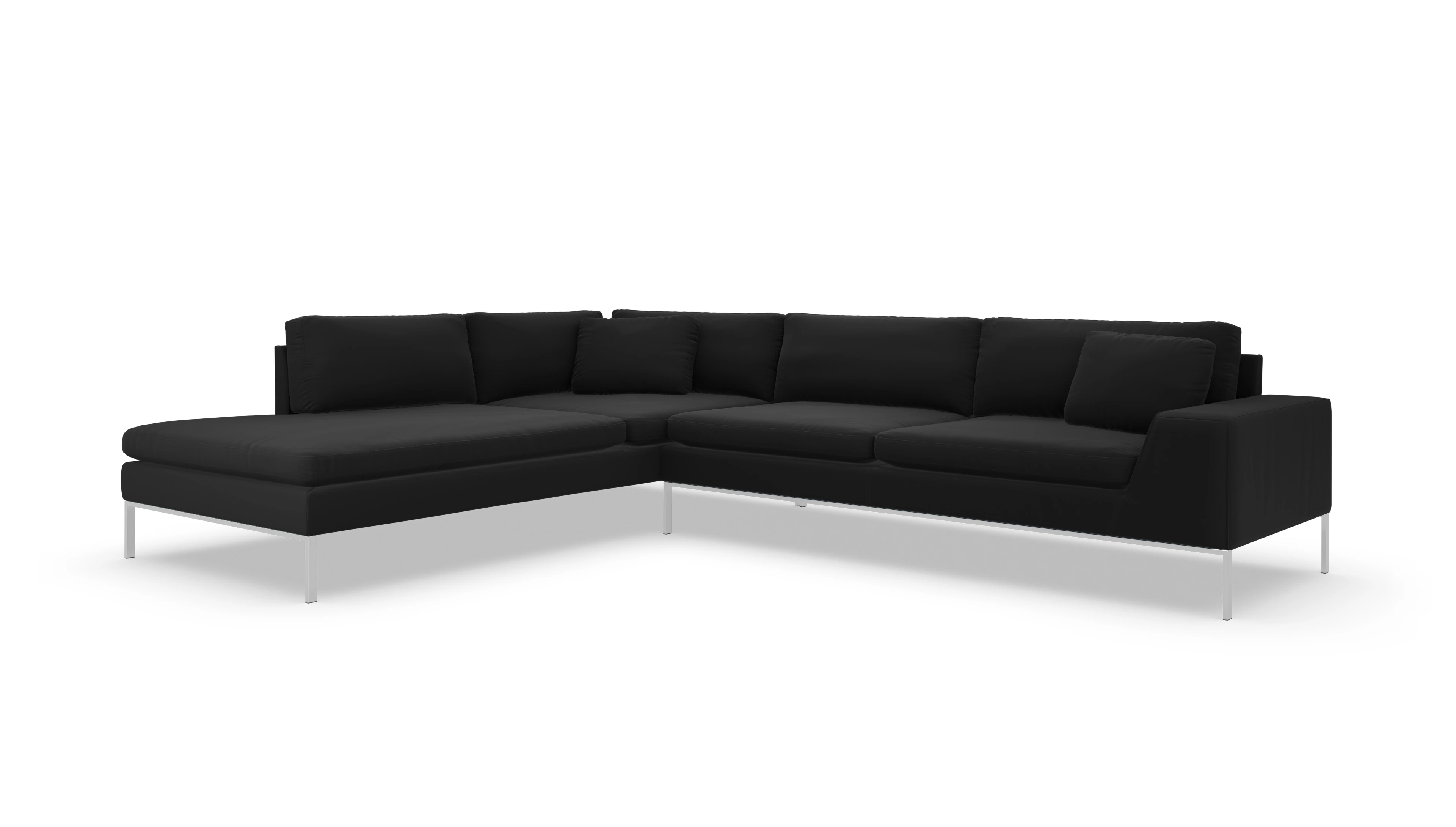 Ansicht des Produktes Helgesen Sofa mit Ottomane links in Leder schwarz