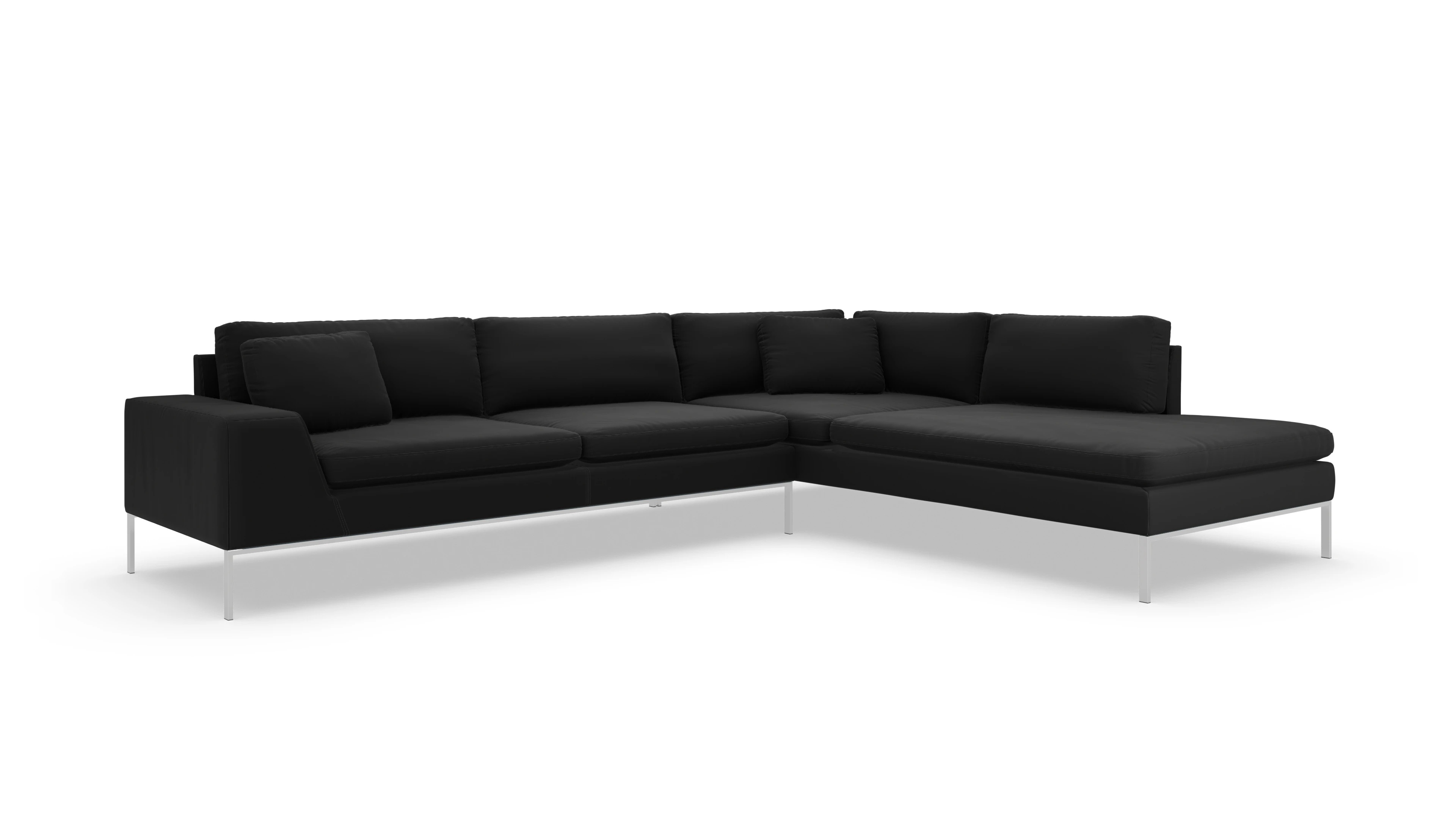 Ansicht des Produktes Helgesen Sofa mit Ottomane rechts in Leder schwarz