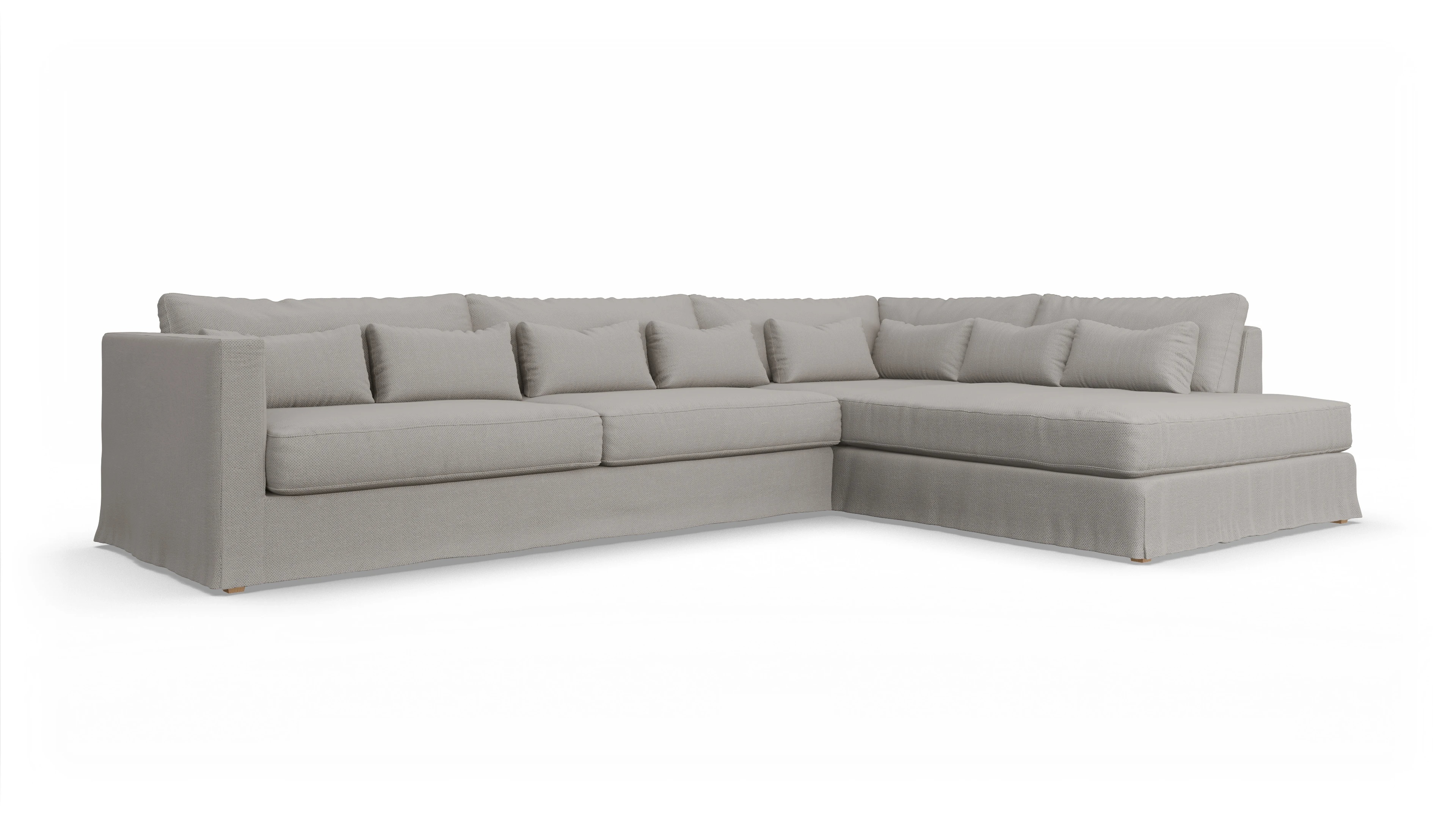 Brogger Hussen-Sofa Ansicht des Produktes Brogger Sofa mit Ottomane rechts in Stoff weiß