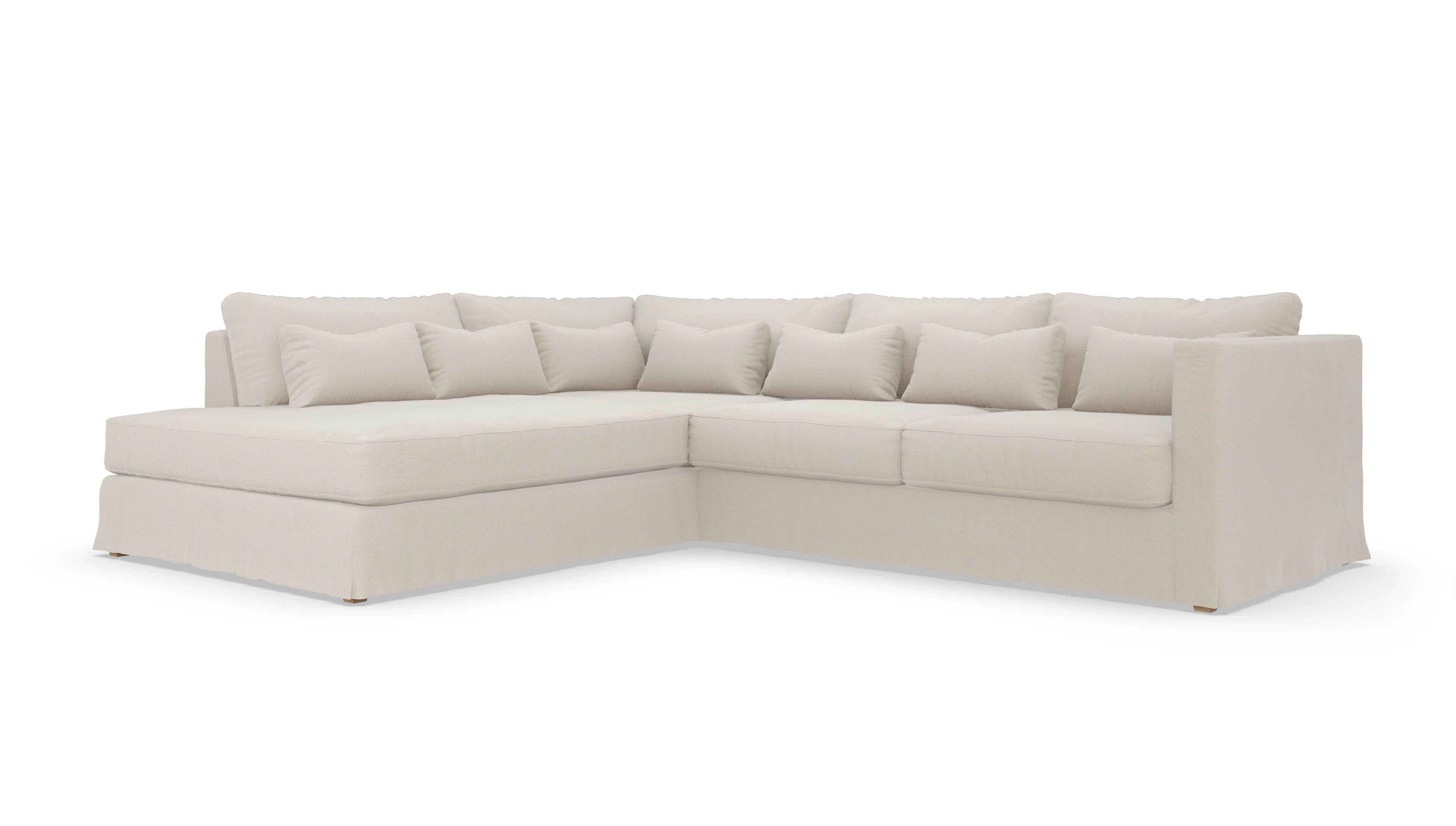 Brogger Hussen-Sofa Ansicht des Produktes Brogger Sofa mit Ottomane links in Stoff weiß