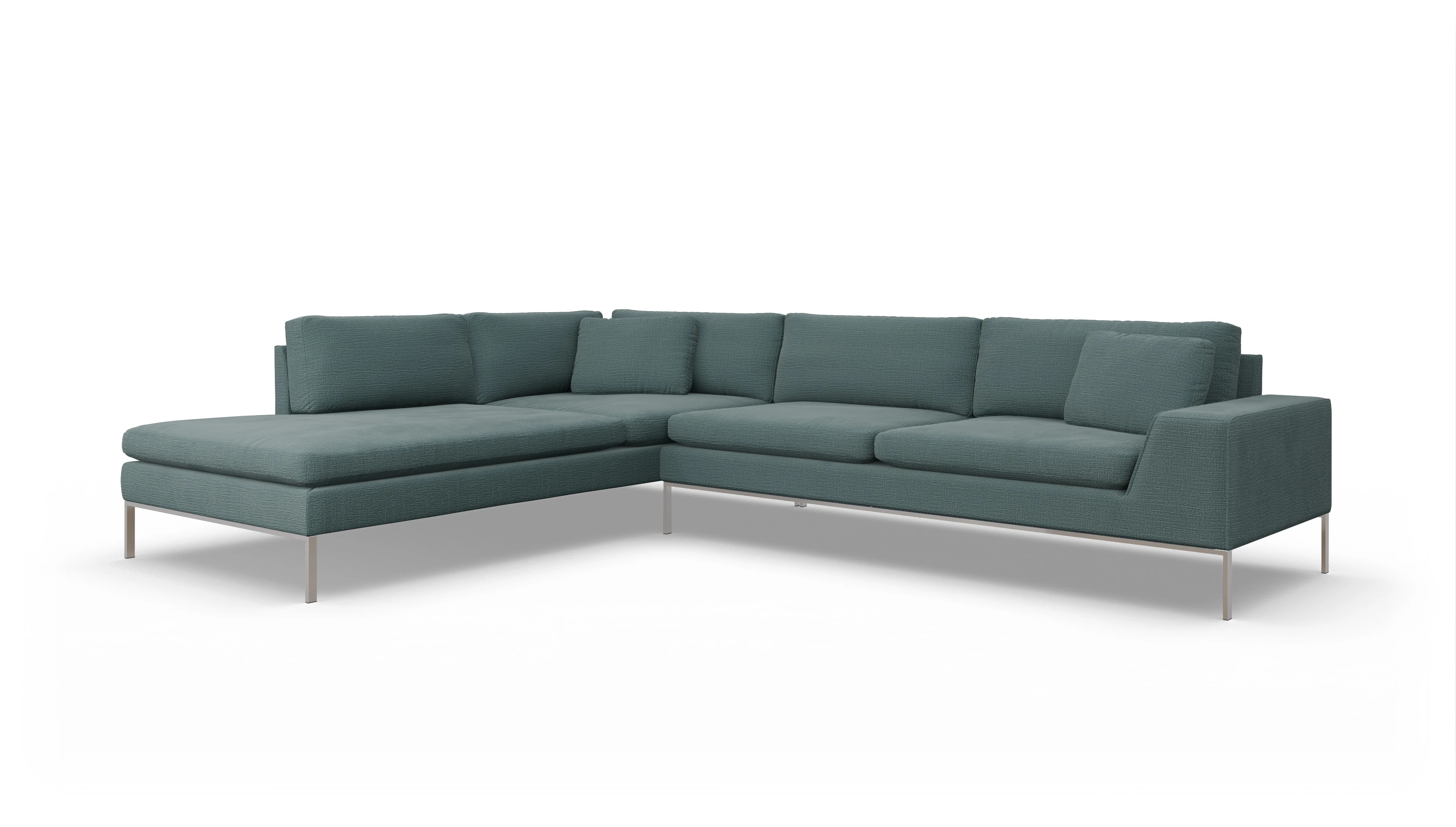 Ansicht des Produktes Helgesen Sofa mit Ottomane links in Stoff blau