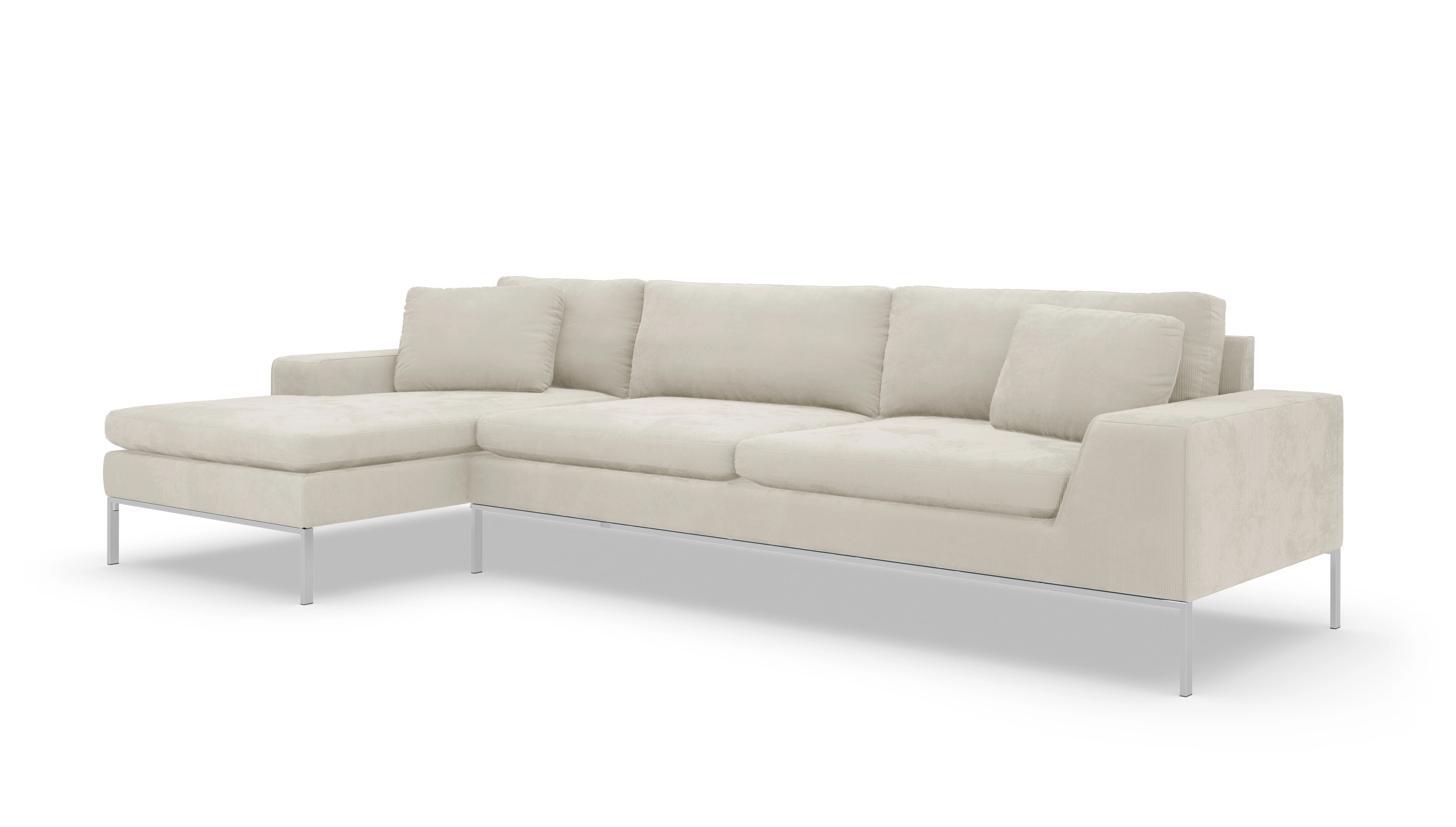 Designer-Sofa Helgesen in Stoff Ansicht des Produktes Helgesen Sofa mit Rec links in Cord weiß