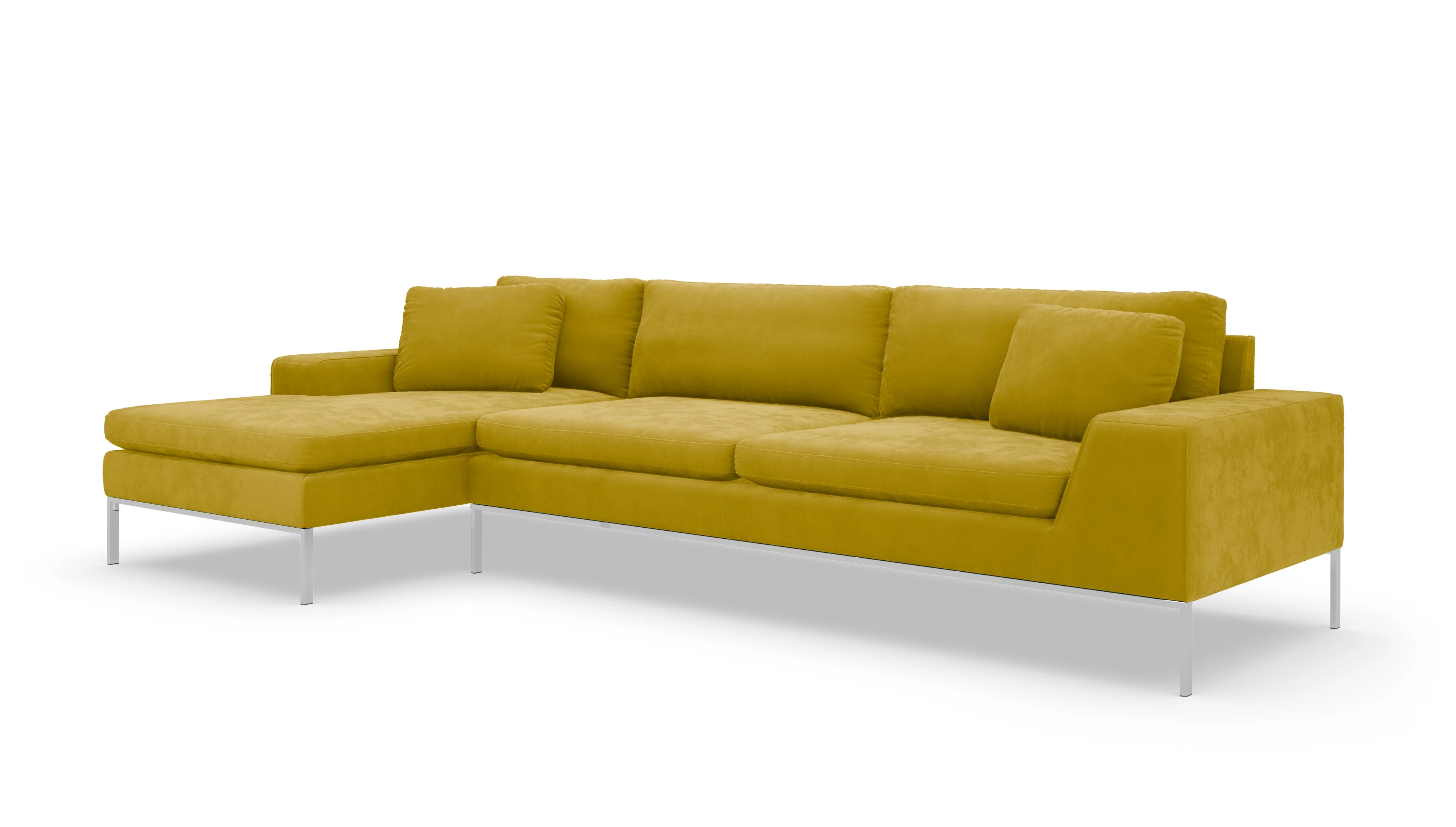 Designer-Sofa Helgesen in Stoff Ansicht des Produktes Helgesen Sofa mit Rec links in Samt gelb