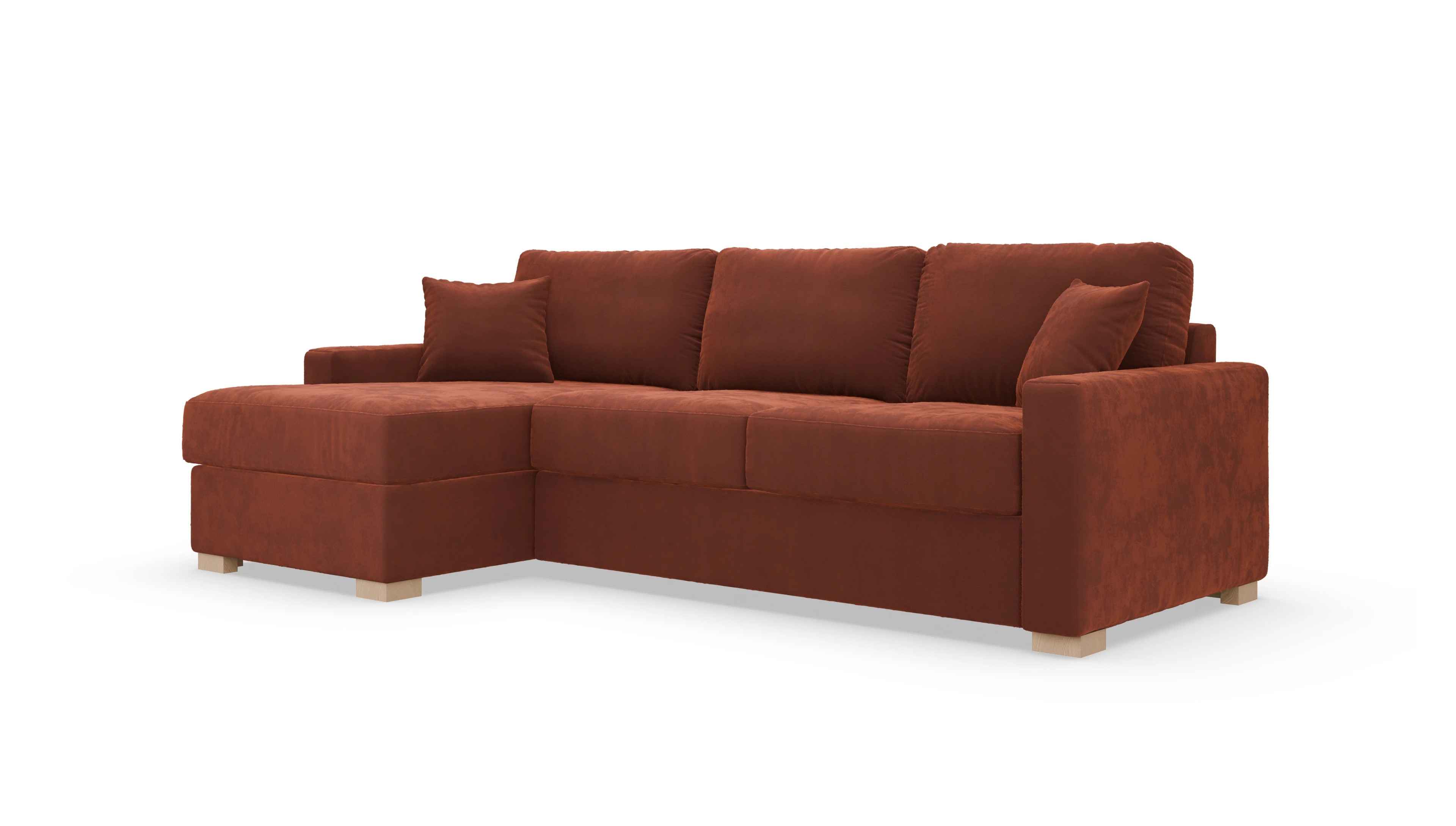 Schlafsofa Christensen Ansicht des Produktes Christensen Sofa mit Rec links in Samt orange