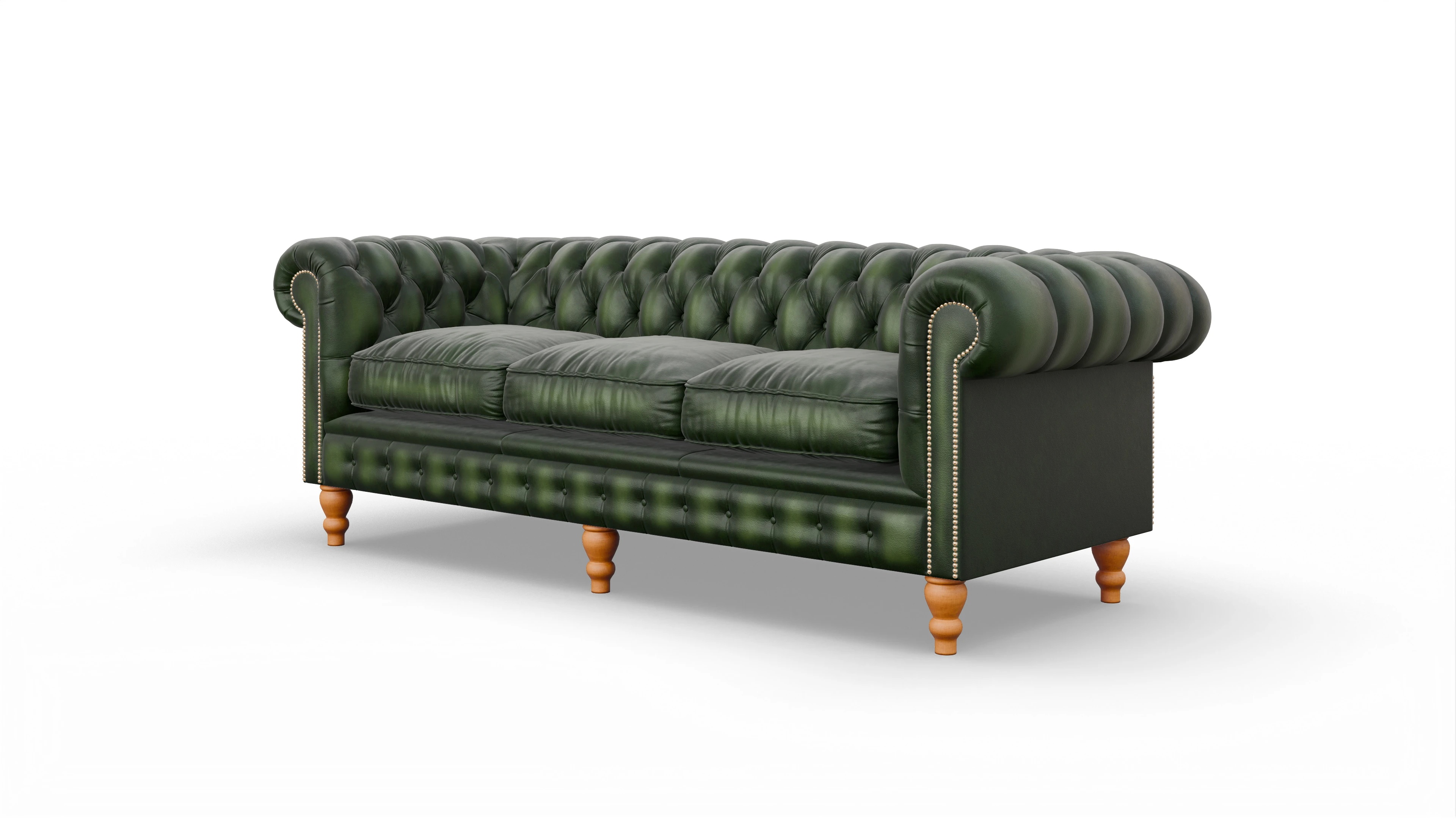 Chesterfield Sofa Russel Ansicht des Produktes Russel 3,5-Sitzer in Leder grün