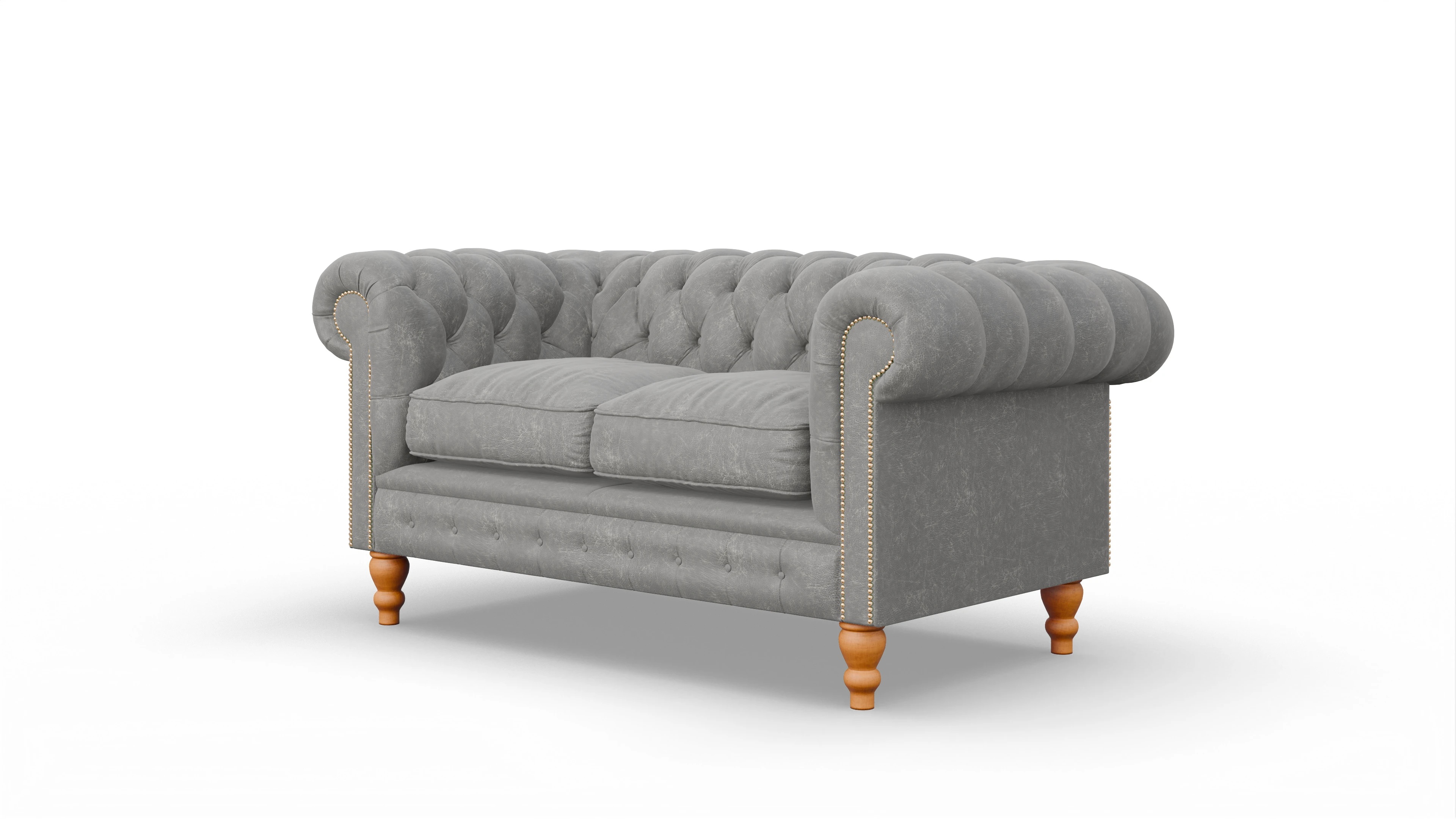 Chesterfield Sofa Russel Ansicht des Produktes Russel 2-Sitzer in Leder grau