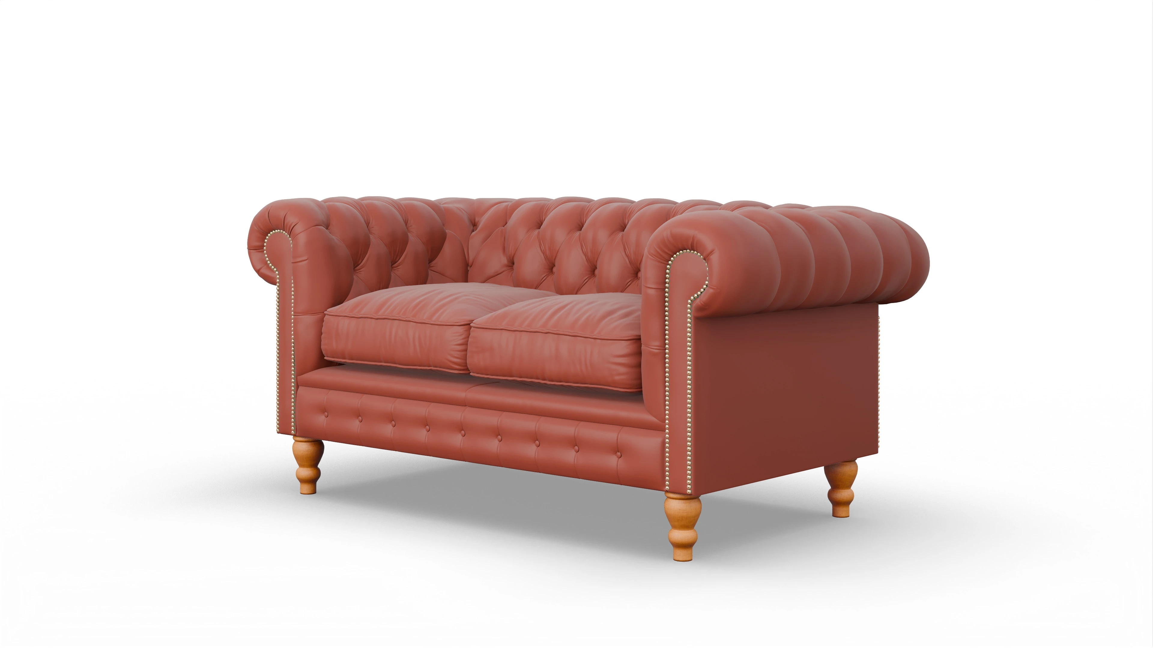Chesterfield Sofa Russel Ansicht des Produktes Russel 2-Sitzer in Leder orange