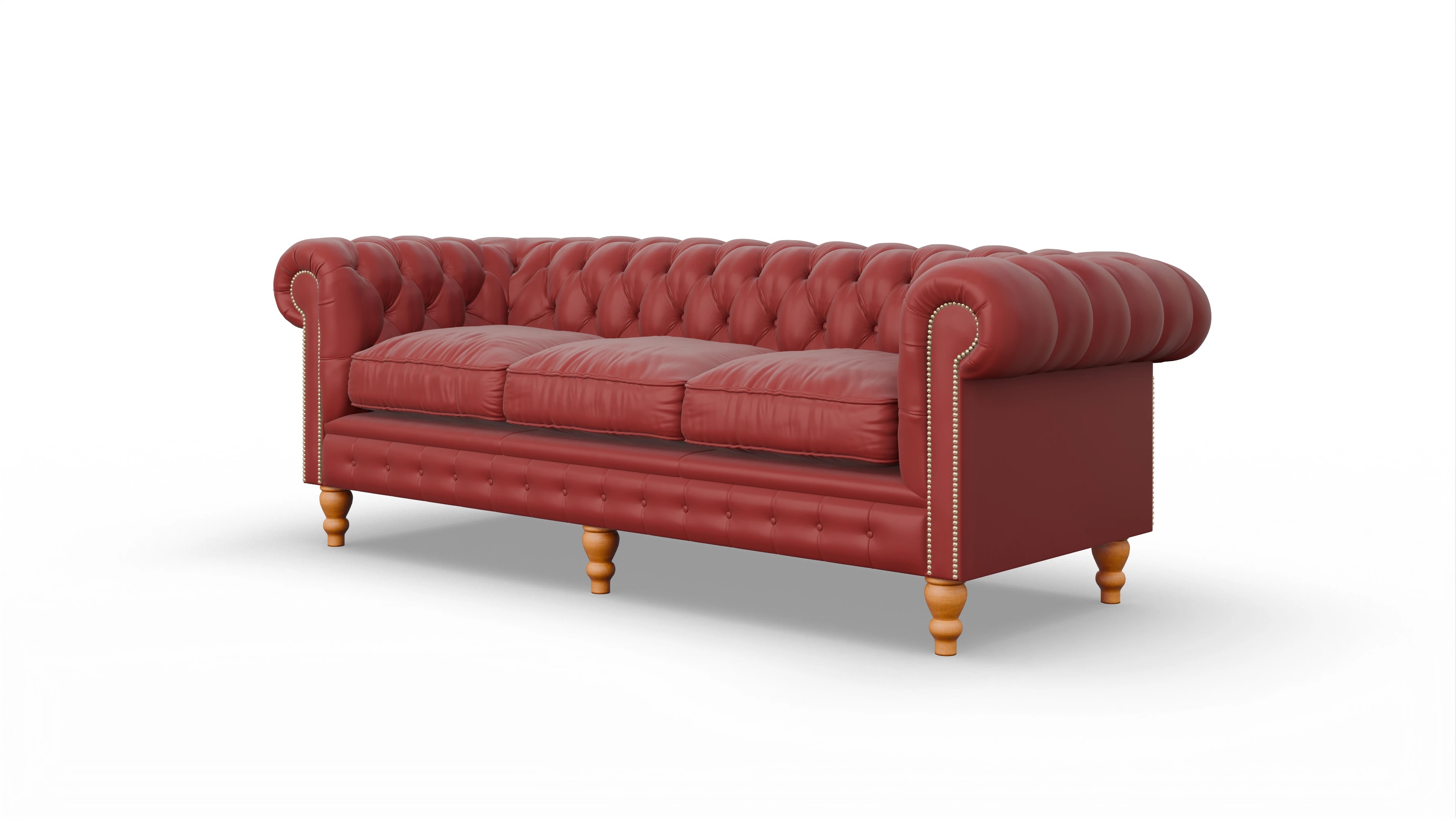 Chesterfield Sofa Russel Ansicht des Produktes Russel 3,5-Sitzer in Leder rot