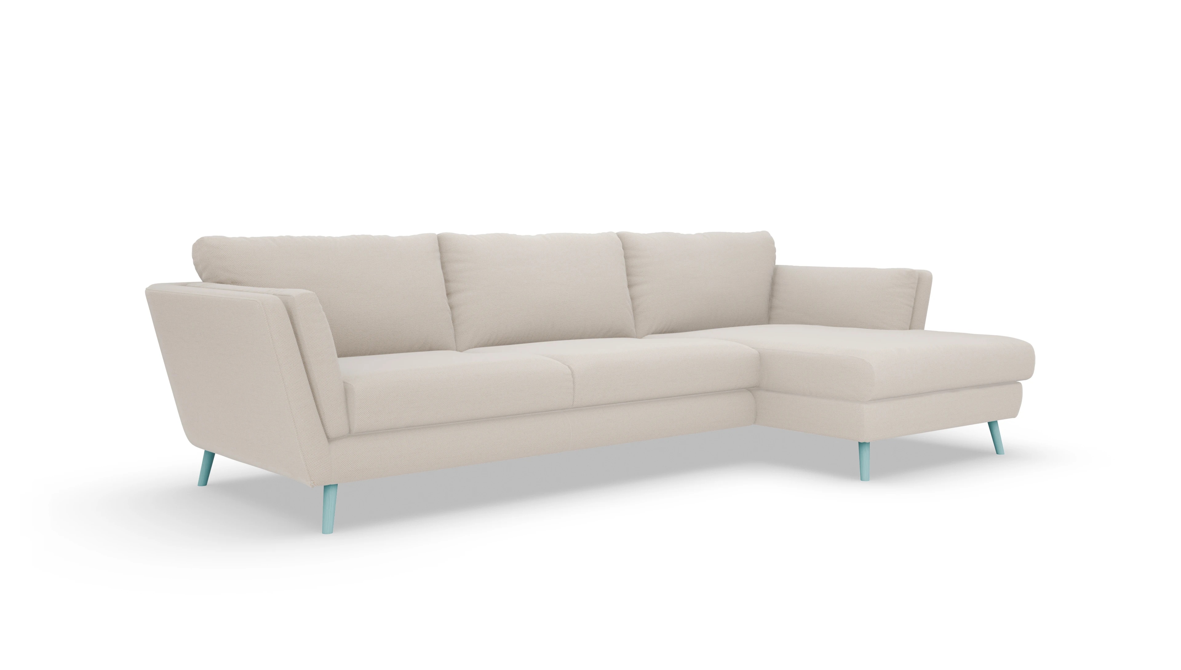 Ansicht des Produktes Sira Sofa mit Ottomane rechts in Stoff weiß