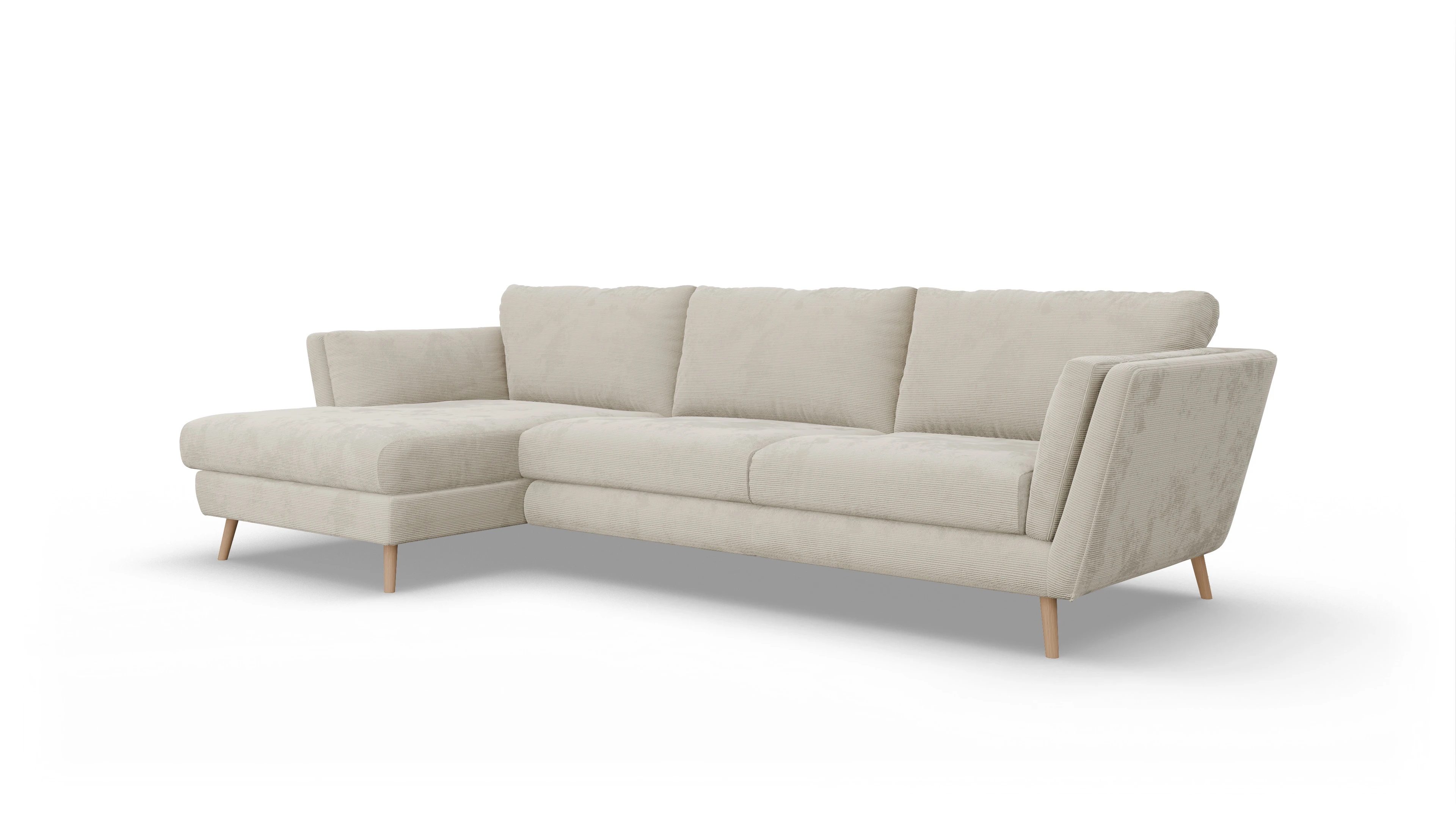Ansicht des Produktes Sira Sofa mit Ottomane links in Cord weiß