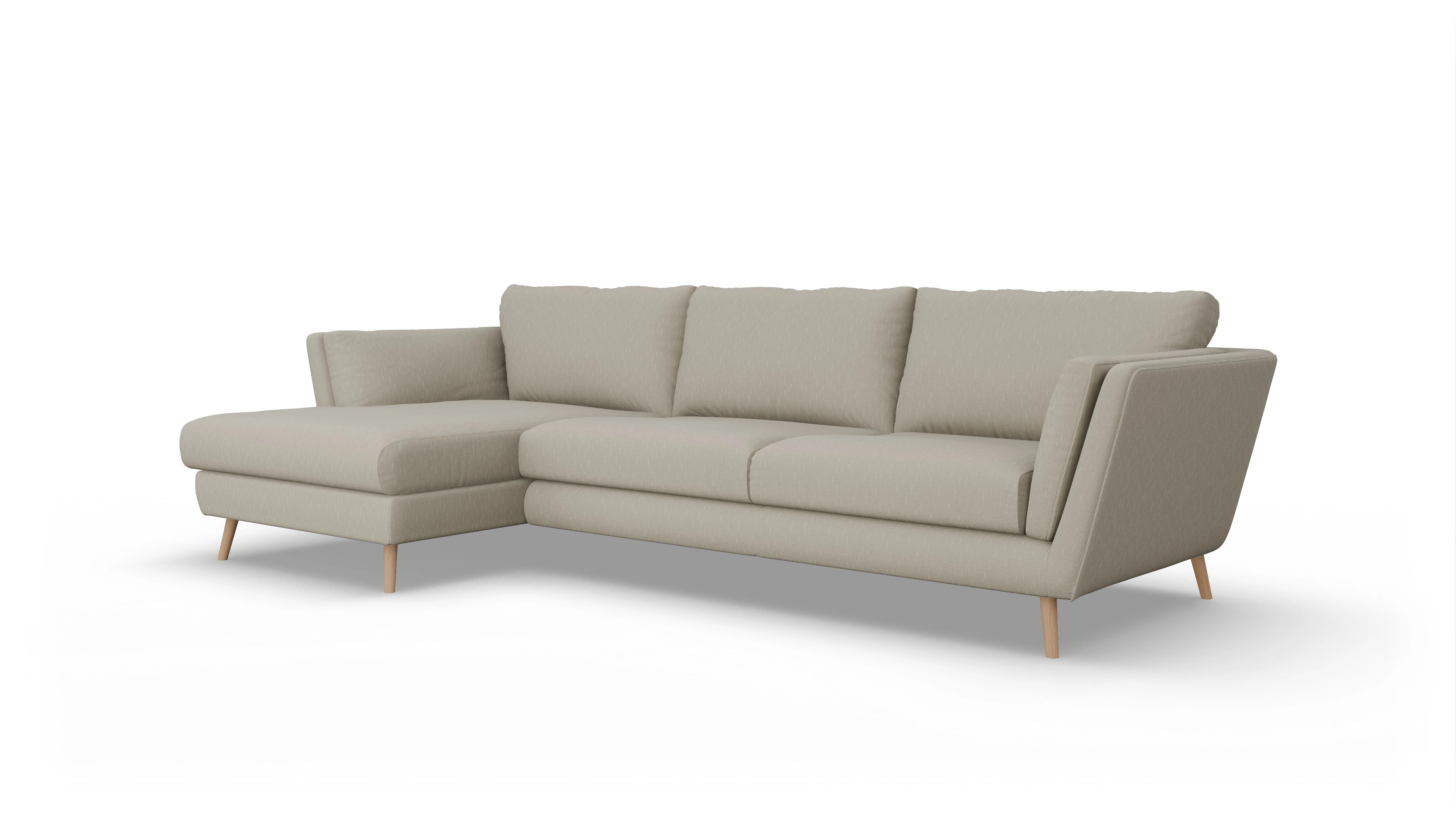 Ansicht des Produktes Sira Sofa mit Ottomane links in Stoff weiß