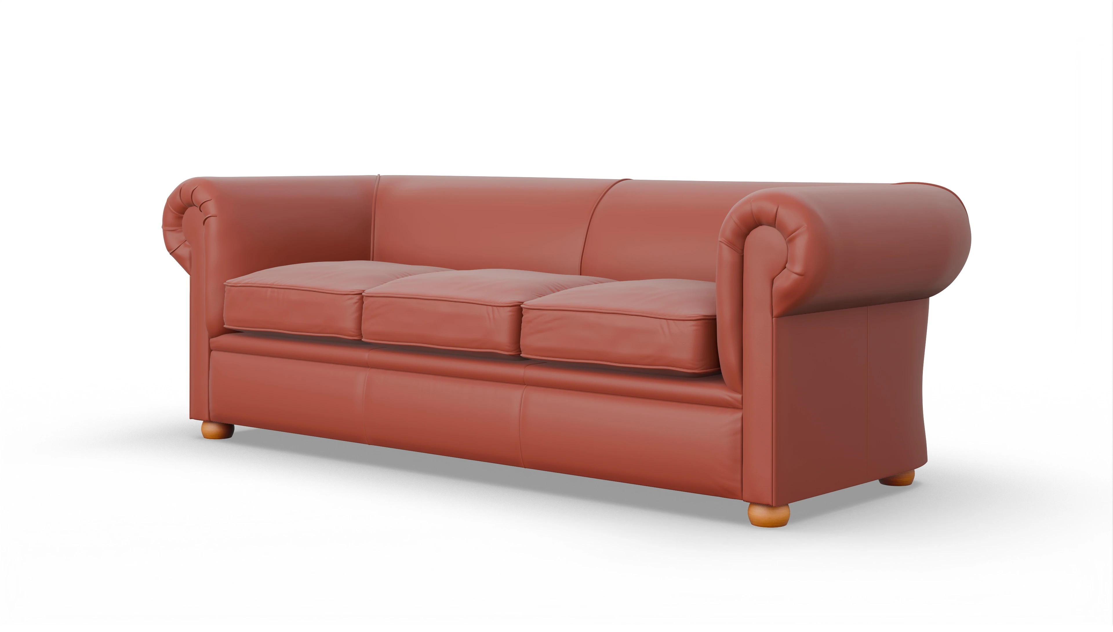 Chesterfield Couch Brendon Ansicht des Produktes Brendon 3,5-Sitzer in Leder orange