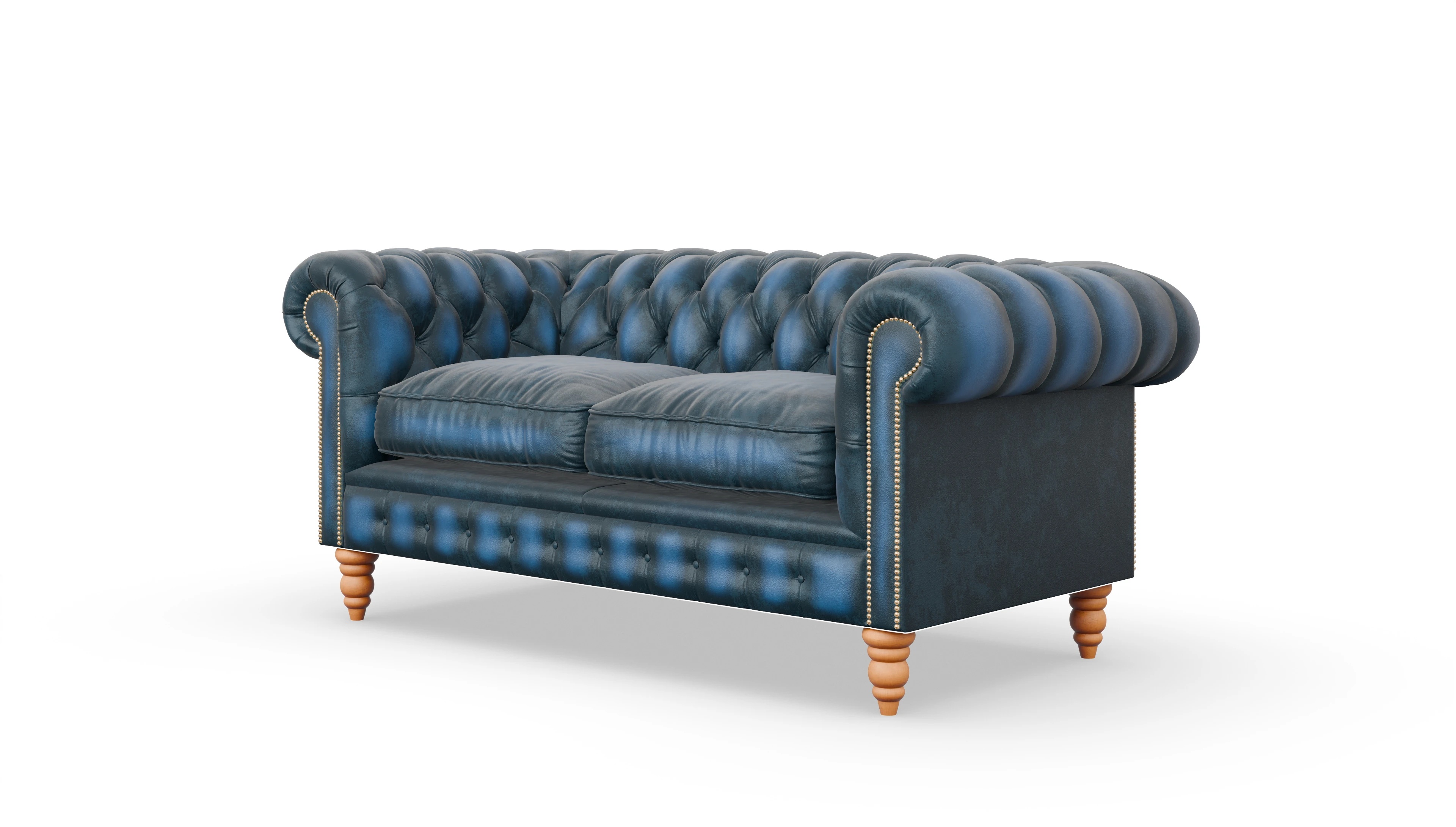 Chesterfield Sofa Bennet Ansicht des Produktes Bennet 2,5-Sitzer in Leder blau