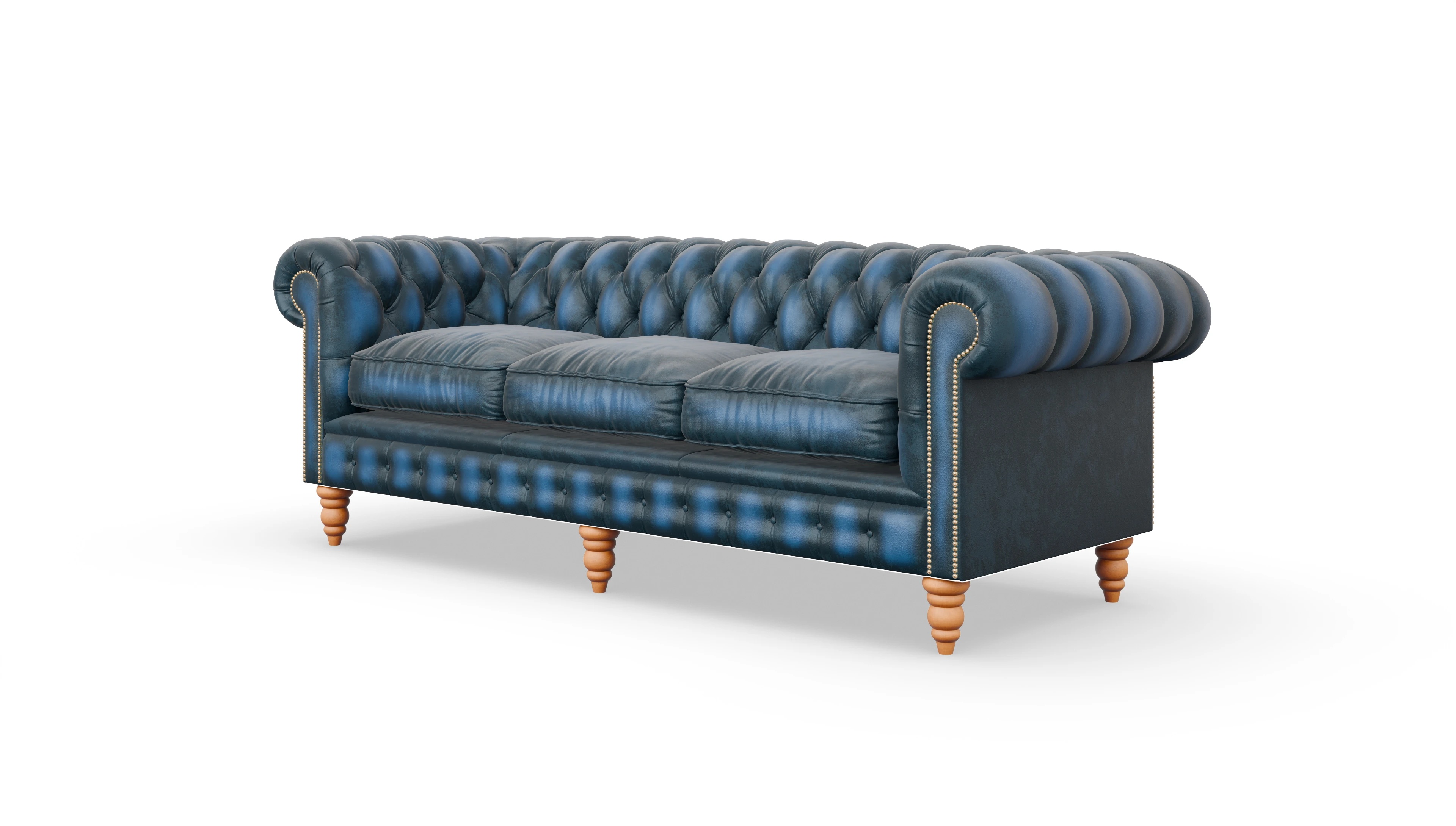 Chesterfield Sofa Bennet Ansicht des Produktes Bennet 3,5-Sitzer in Leder blau