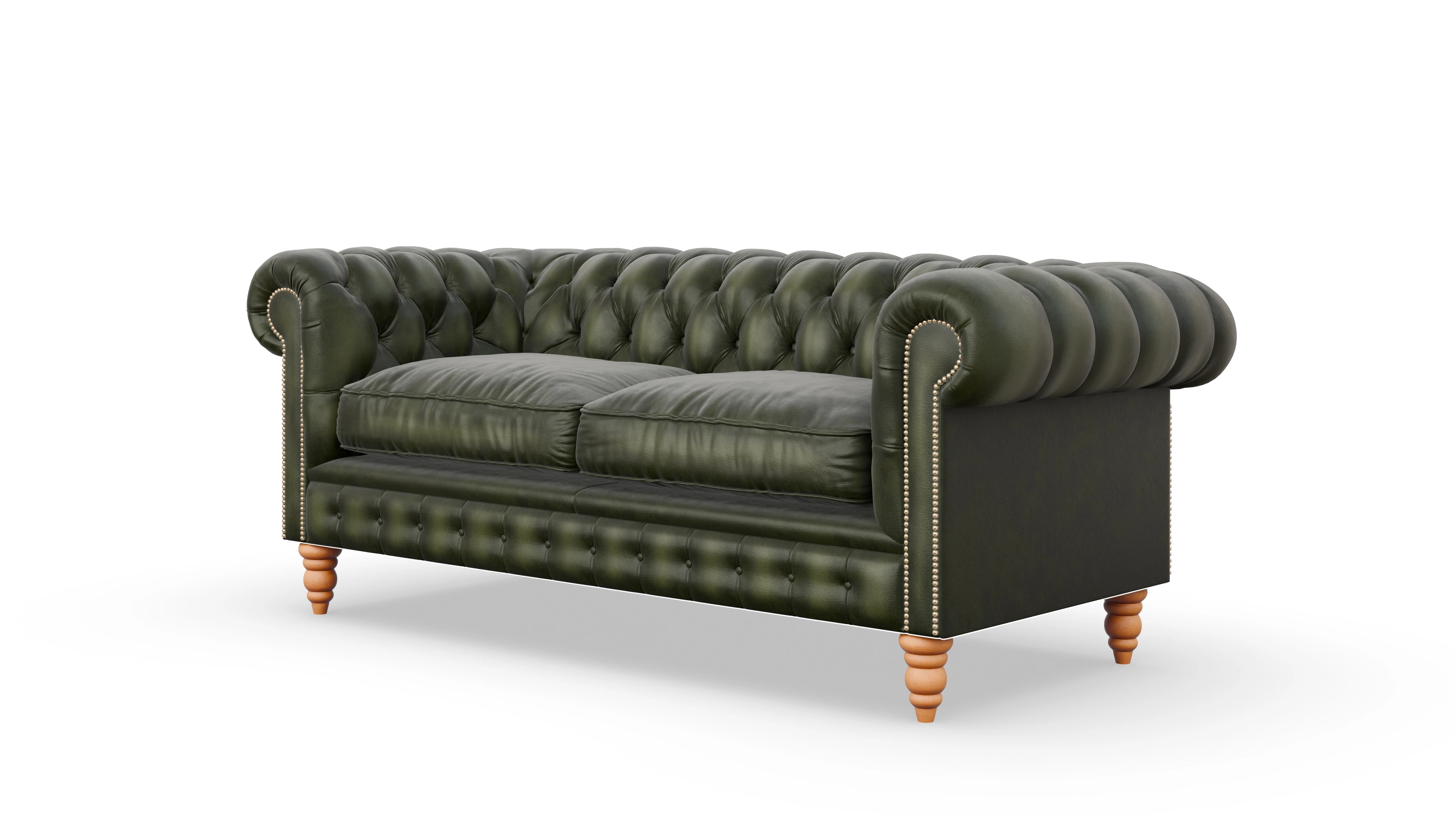 Chesterfield Sofa Bennet Ansicht des Produktes Bennet 3-Sitzer in Leder grün