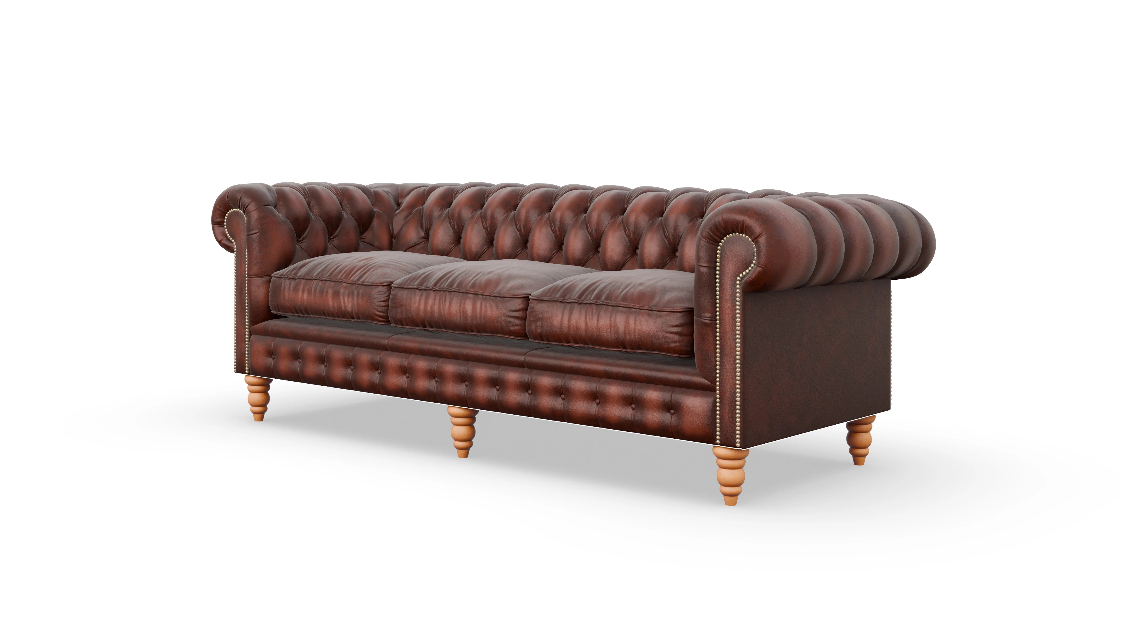 Chesterfield Sofa Bennet Ansicht des Produktes Bennet 3,5-Sitzer in Leder rot