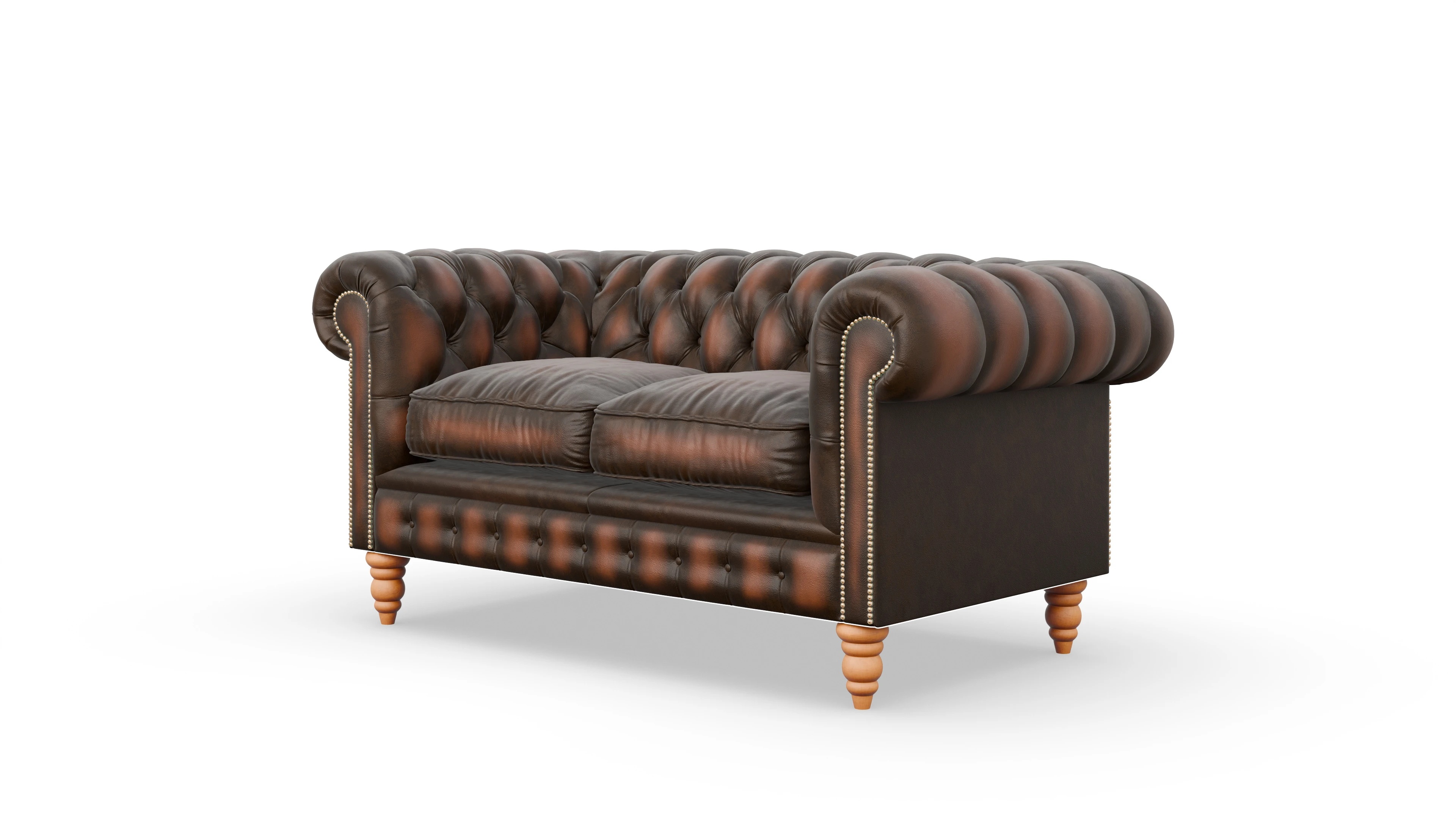 Chesterfield Sofa Bennet Ansicht des Produktes Bennet 2-Sitzer in Leder braun