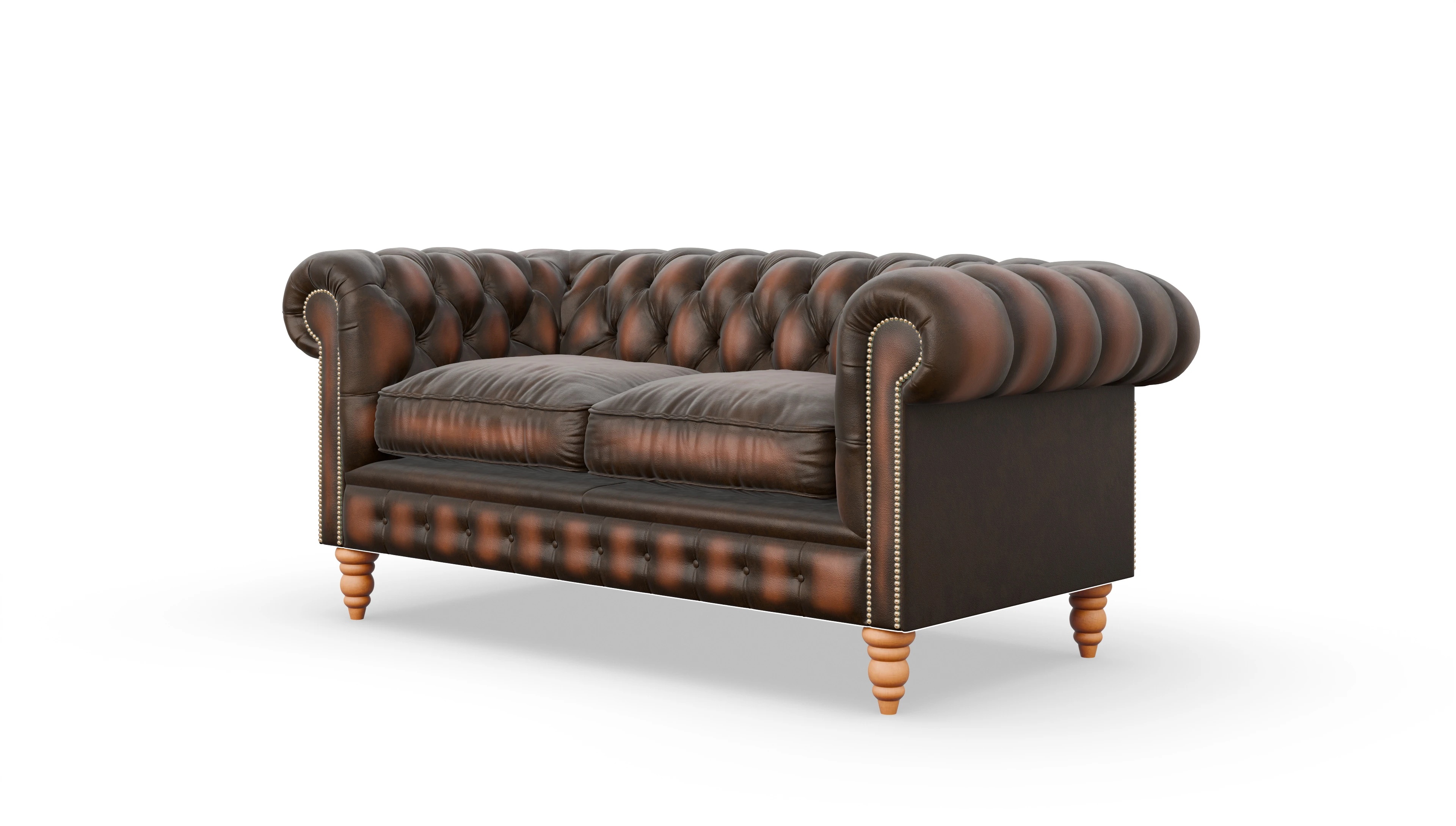 Chesterfield Sofa Bennet Ansicht des Produktes Bennet 2,5-Sitzer in Leder braun