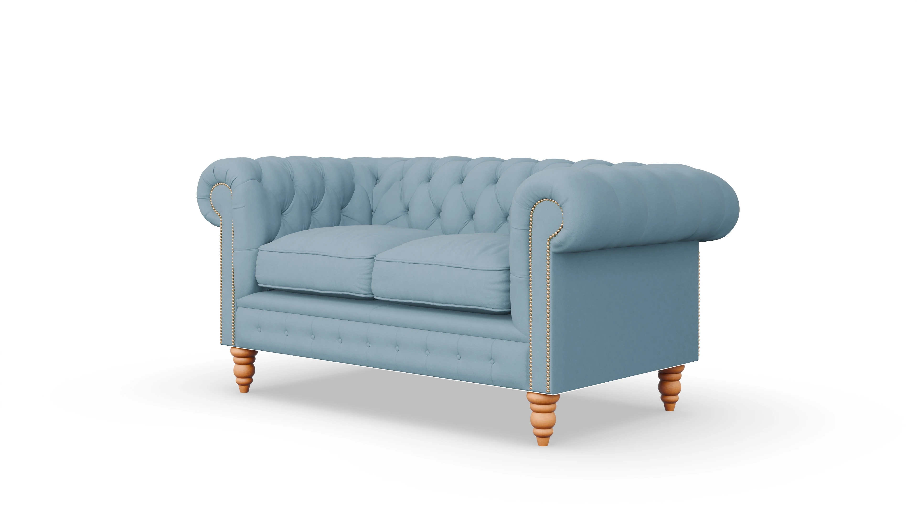 Chesterfield Sofa Bennet Ansicht des Produktes Bennet 2-Sitzer in Leder blau