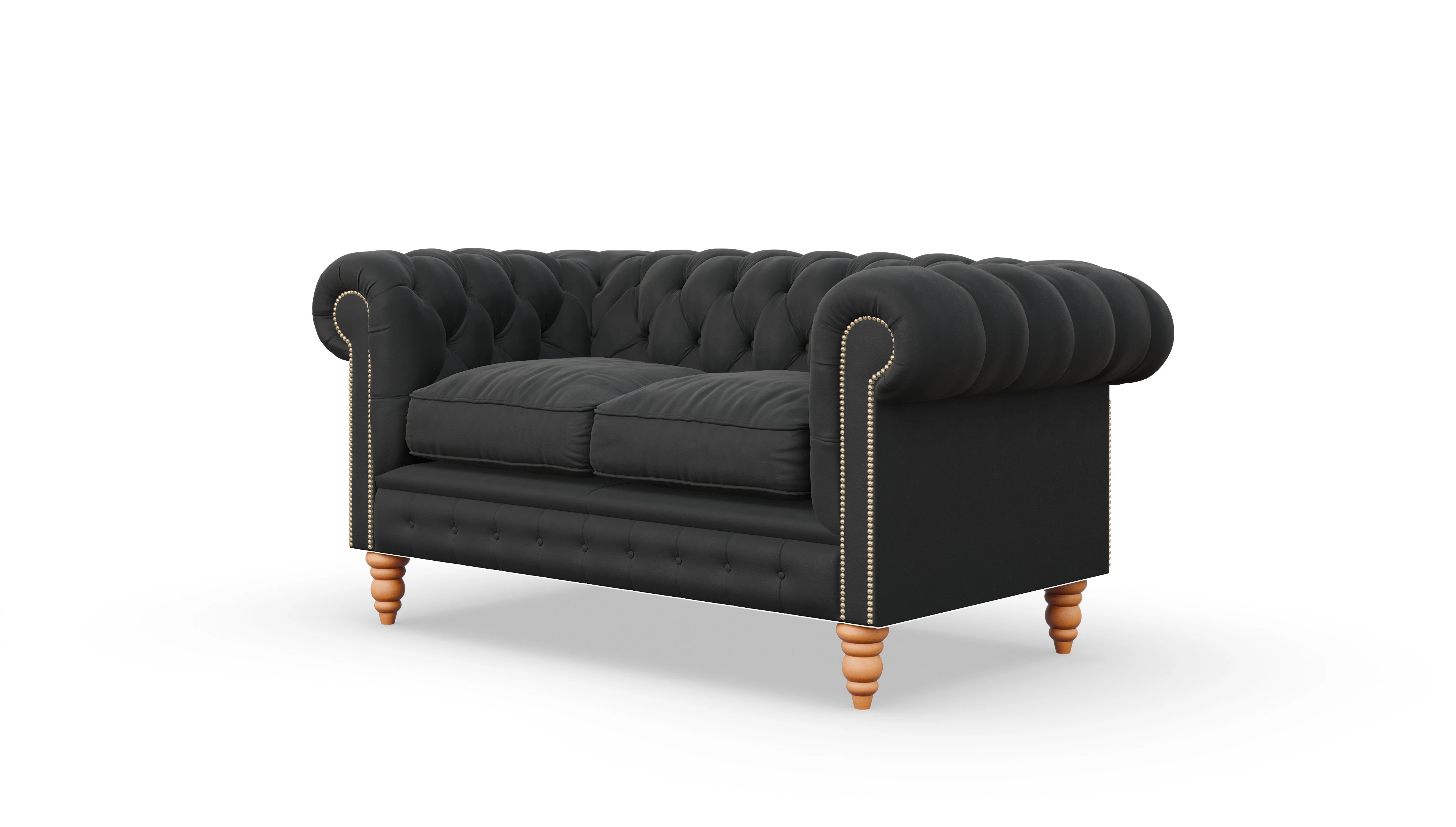 Chesterfield Sofa Bennet Ansicht des Produktes Bennet 2-Sitzer in Leder schwarz
