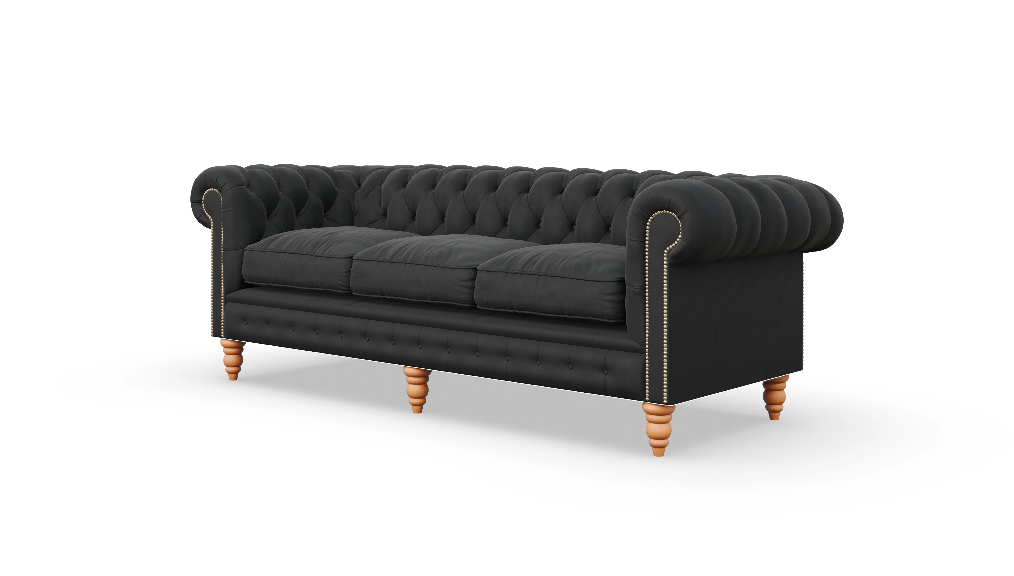 Chesterfield Sofa Bennet Ansicht des Produktes Bennet 3,5-Sitzer in Leder schwarz