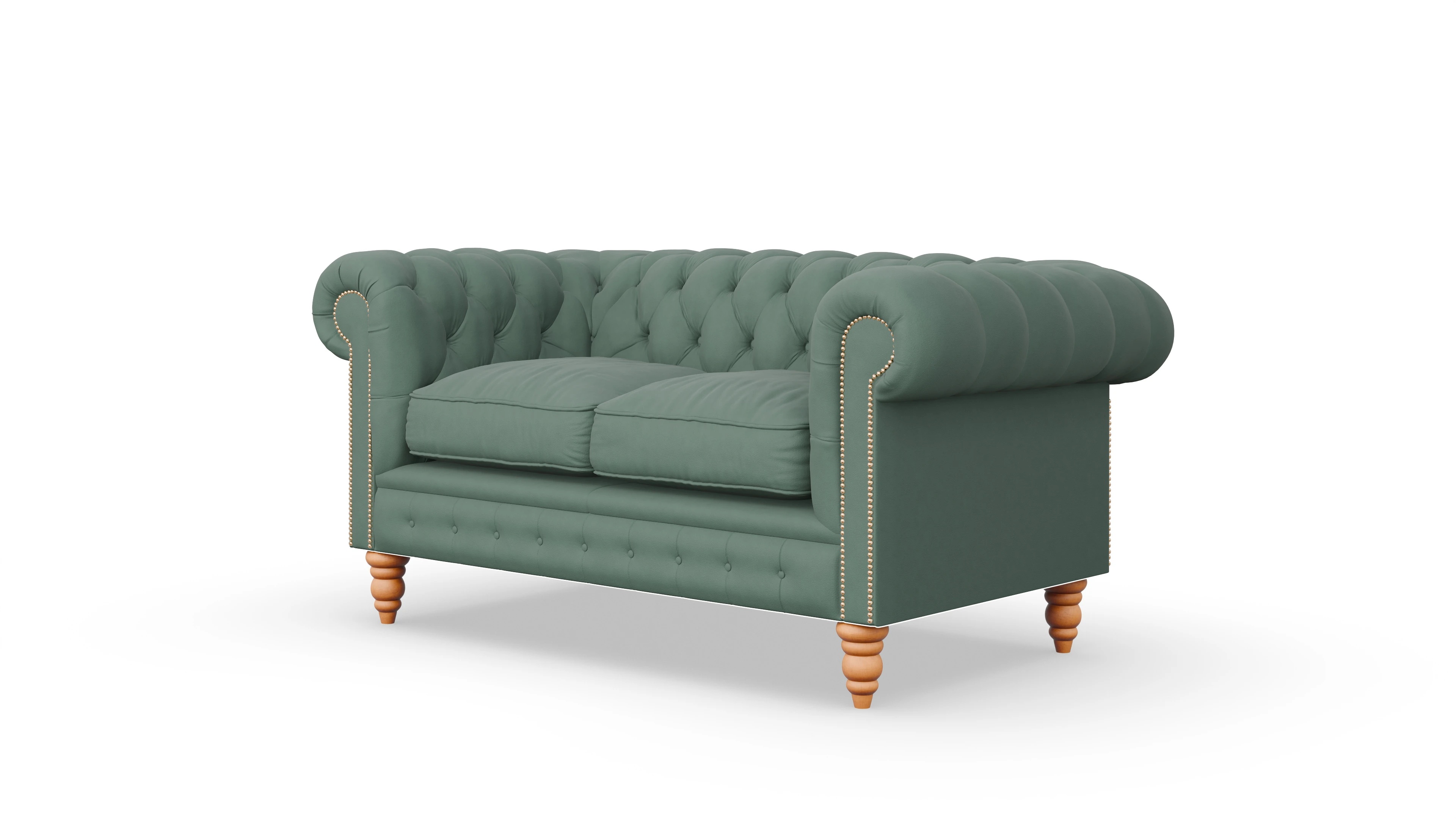 Chesterfield Sofa Bennet Ansicht des Produktes Bennet 2-Sitzer in Leder grün