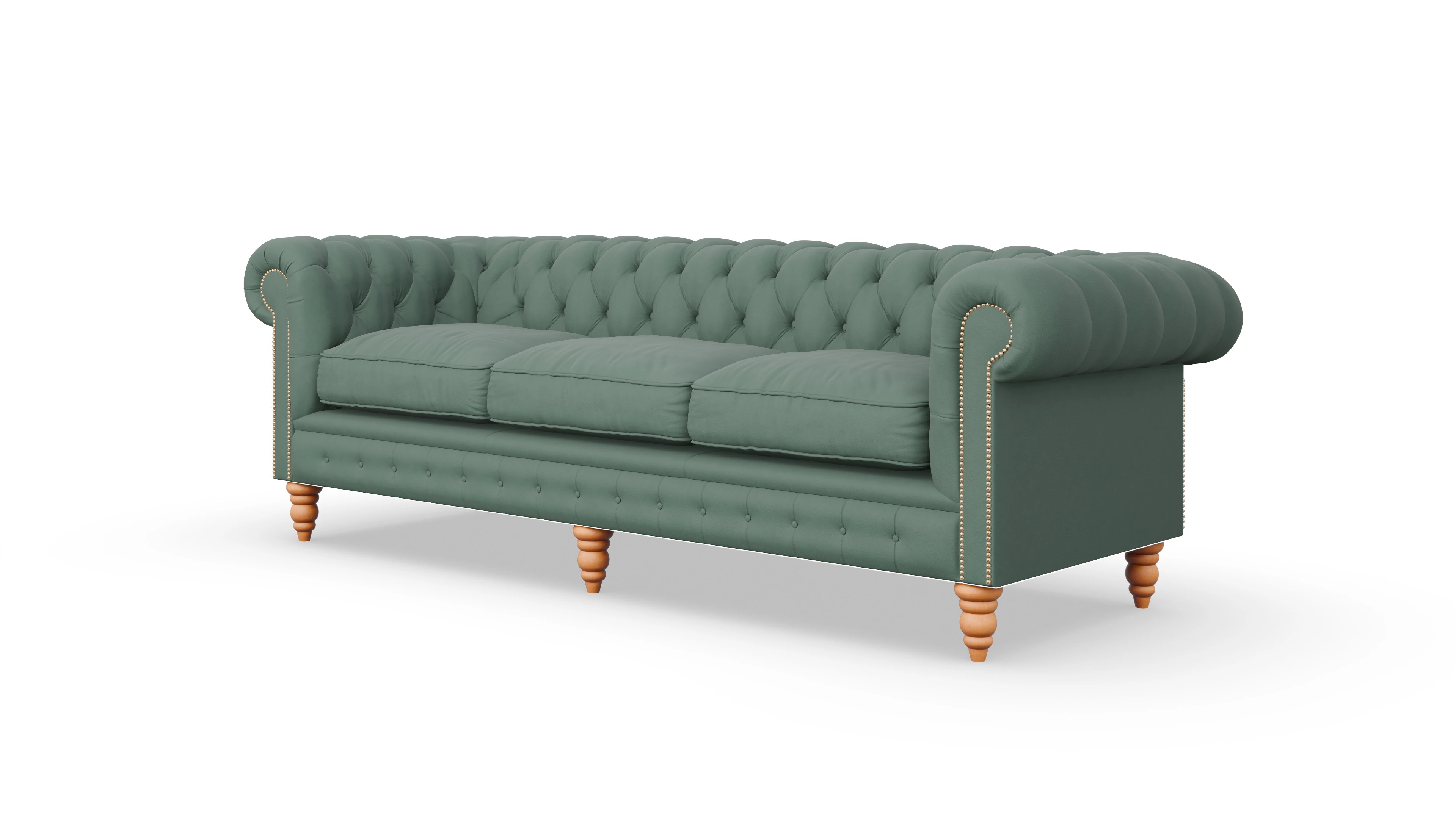 Chesterfield Sofa Bennet Ansicht des Produktes Bennet 4-Sitzer in Leder grün