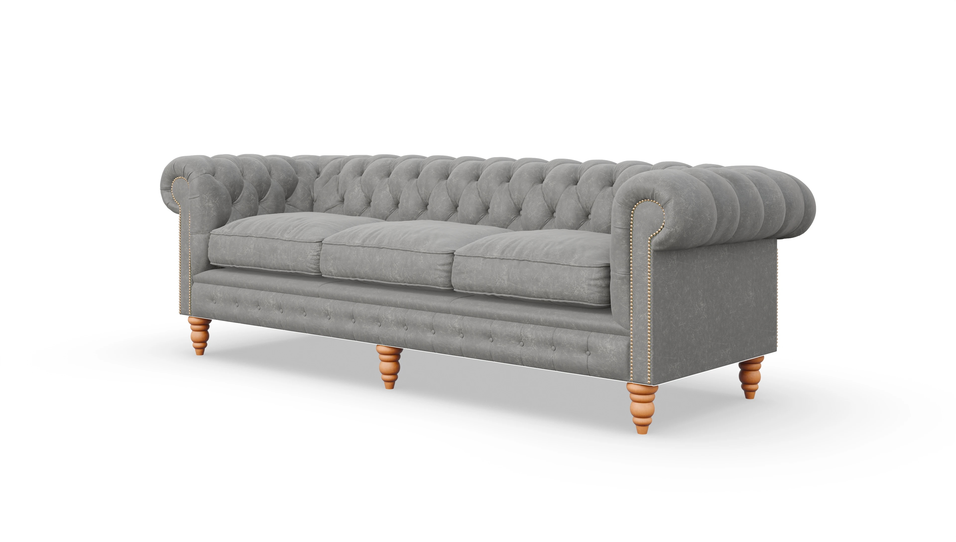 Chesterfield Sofa Bennet Ansicht des Produktes Bennet 4-Sitzer in Leder grau