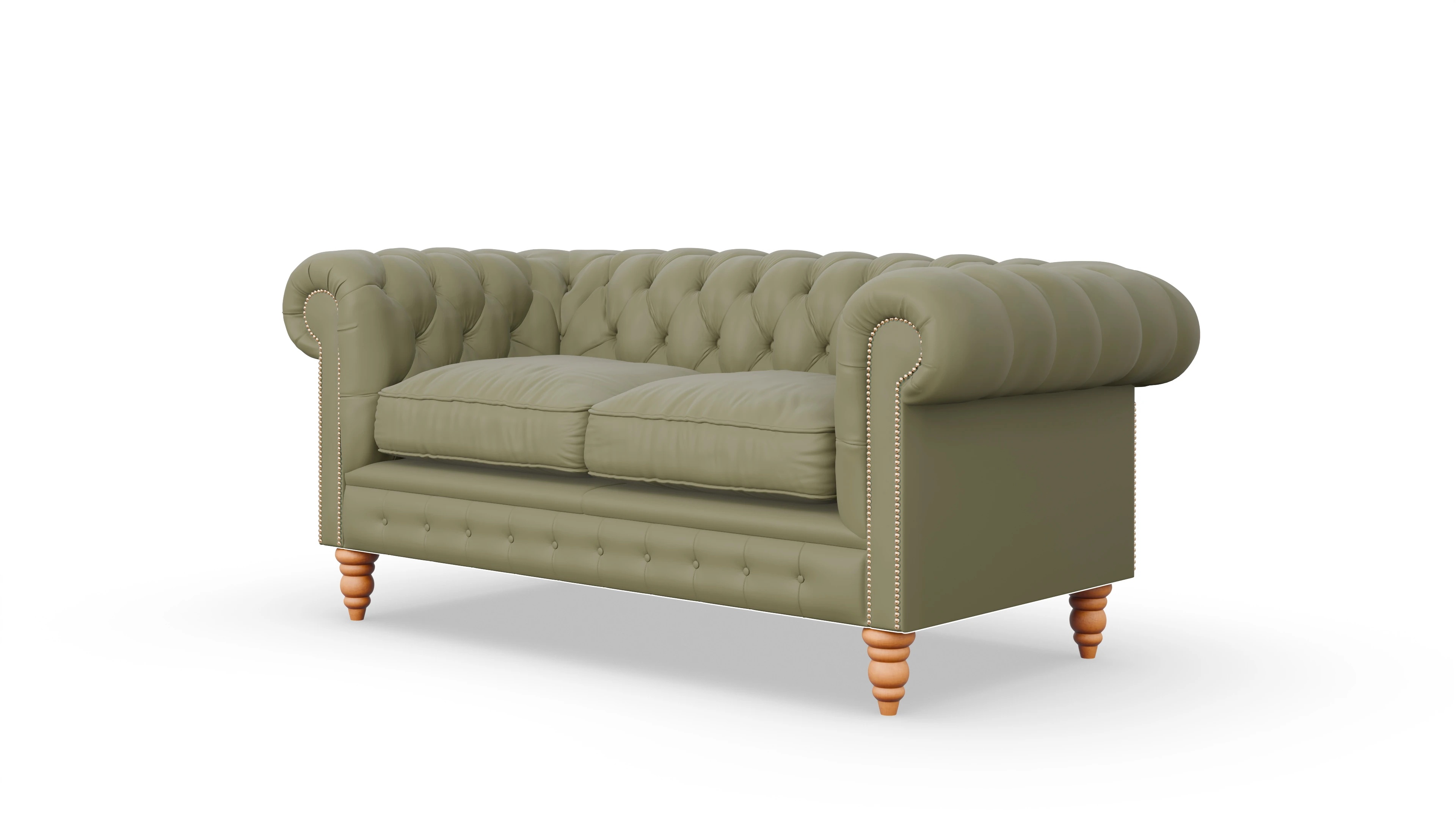 Chesterfield Sofa Bennet Ansicht des Produktes Bennet 2,5-Sitzer in Leder grün