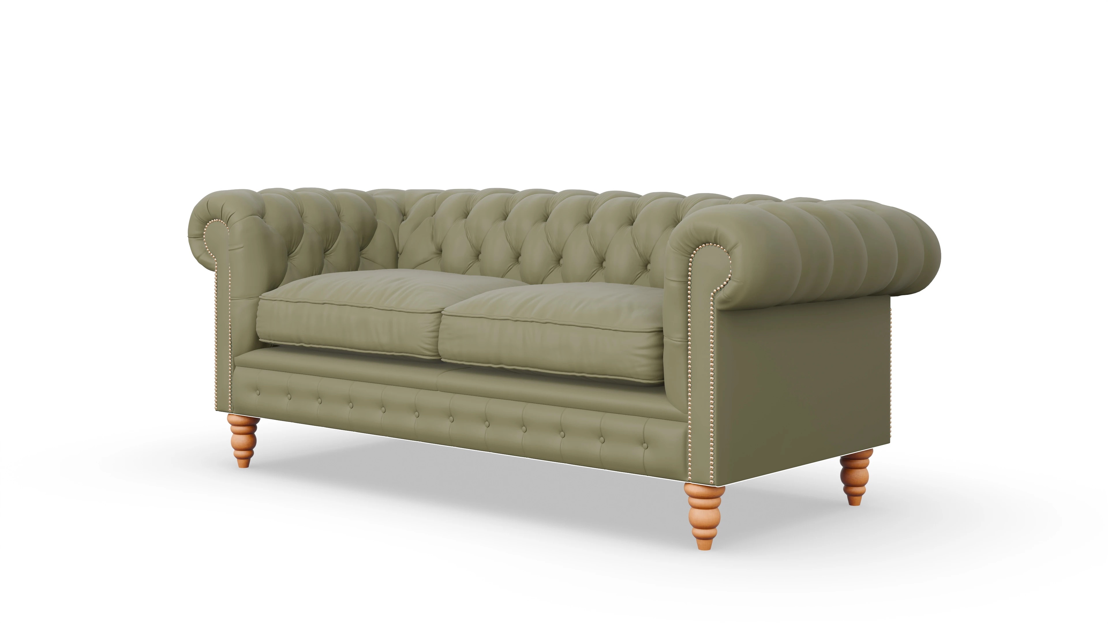 Chesterfield Sofa Bennet Ansicht des Produktes Bennet 3-Sitzer in Leder grün
