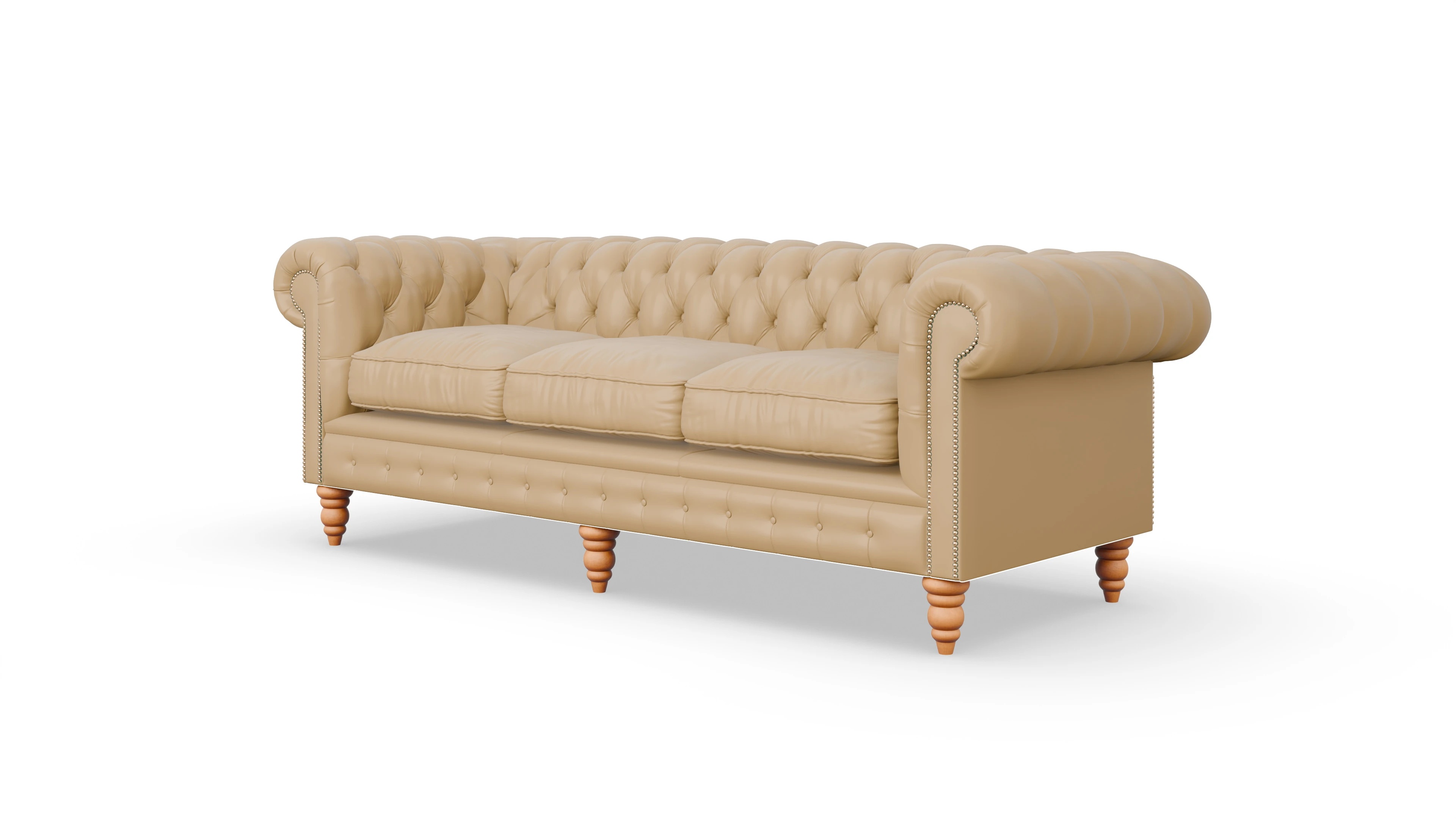 Chesterfield Sofa Bennet Ansicht des Produktes Bennet 3,5-Sitzer in Leder beige