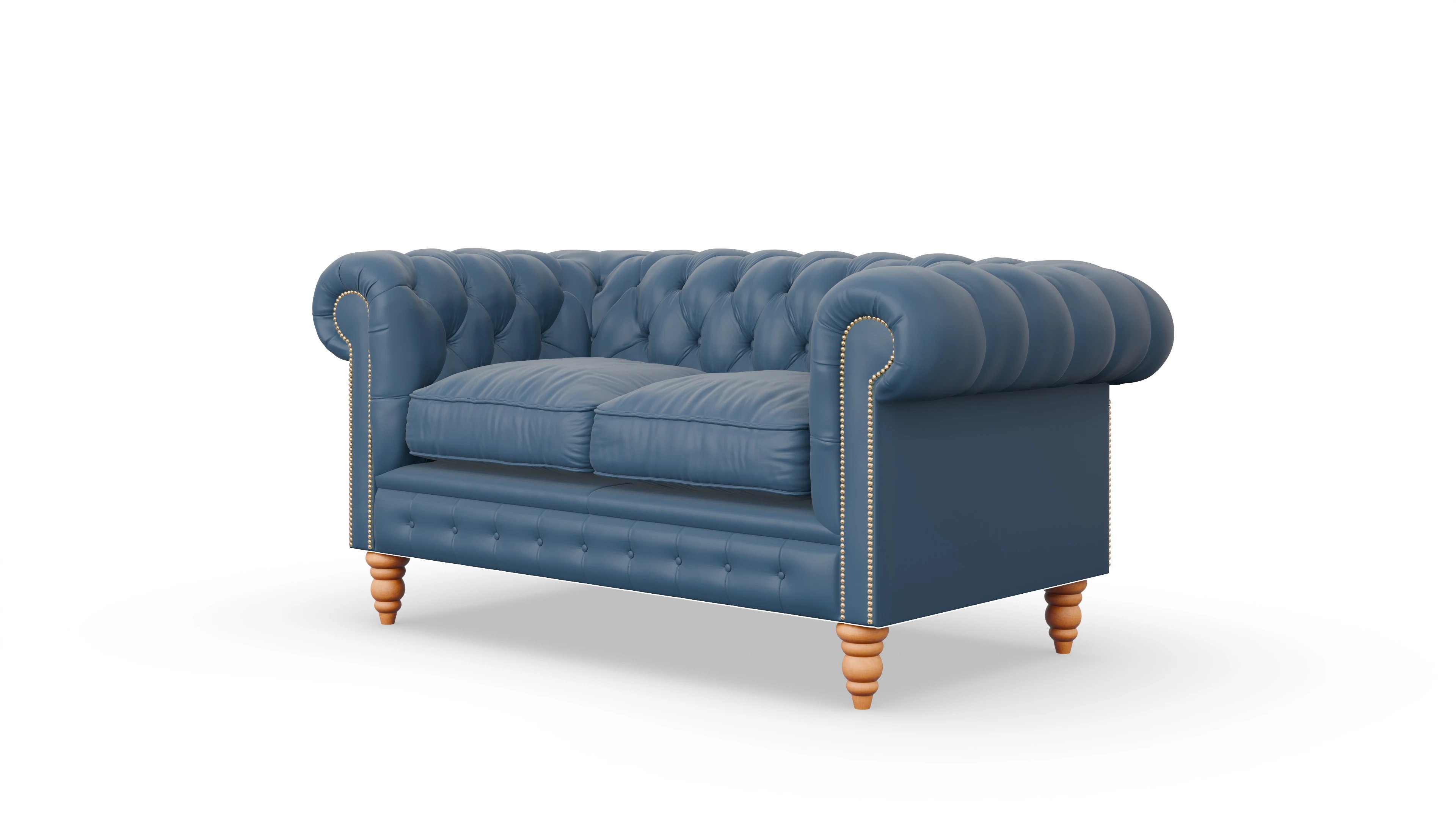 Chesterfield Sofa Bennet Ansicht des Produktes Bennet 2-Sitzer in Leder blau