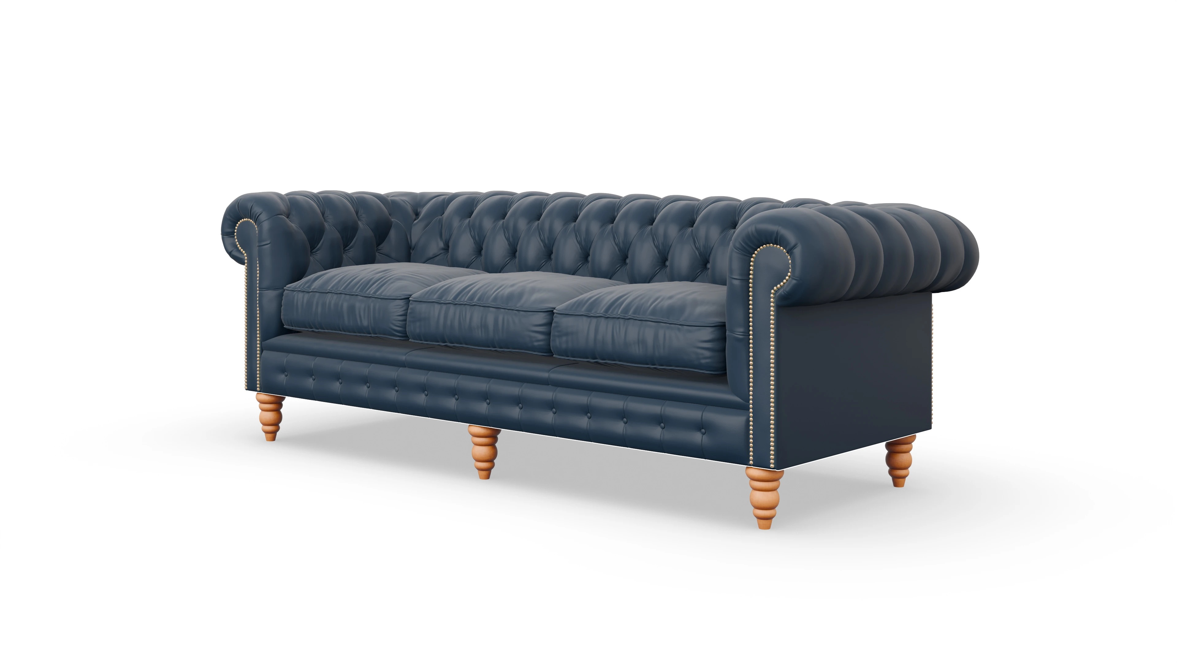 Chesterfield Sofa Bennet Ansicht des Produktes Bennet 3,5-Sitzer in Leder blau