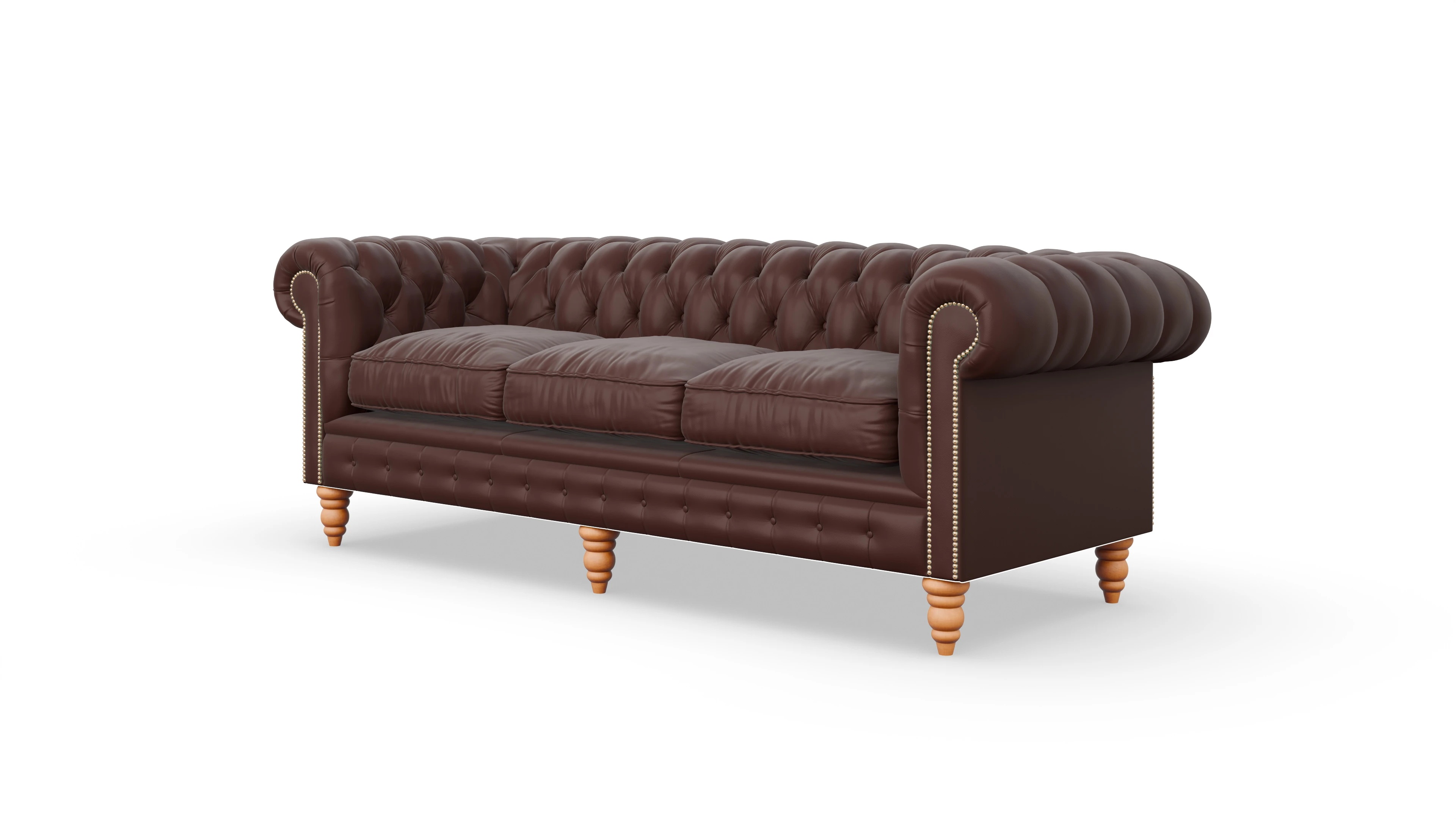 Chesterfield Sofa Bennet Ansicht des Produktes Bennet 3,5-Sitzer in Leder braun