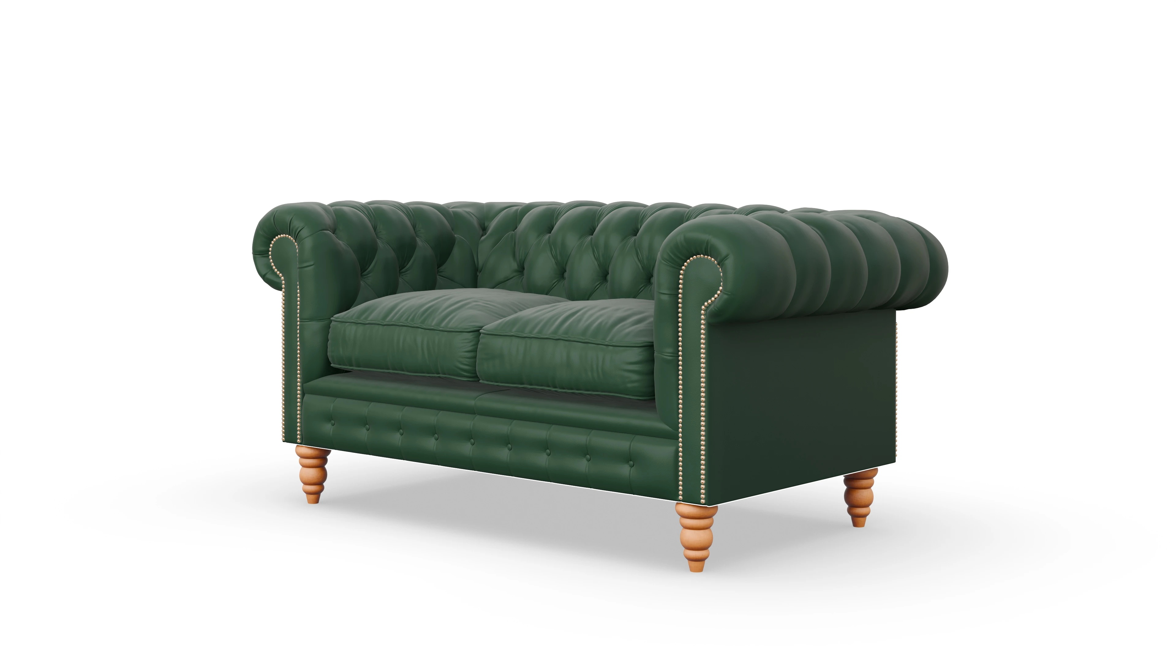Chesterfield Sofa Bennet Ansicht des Produktes Bennet 2-Sitzer in Leder grün